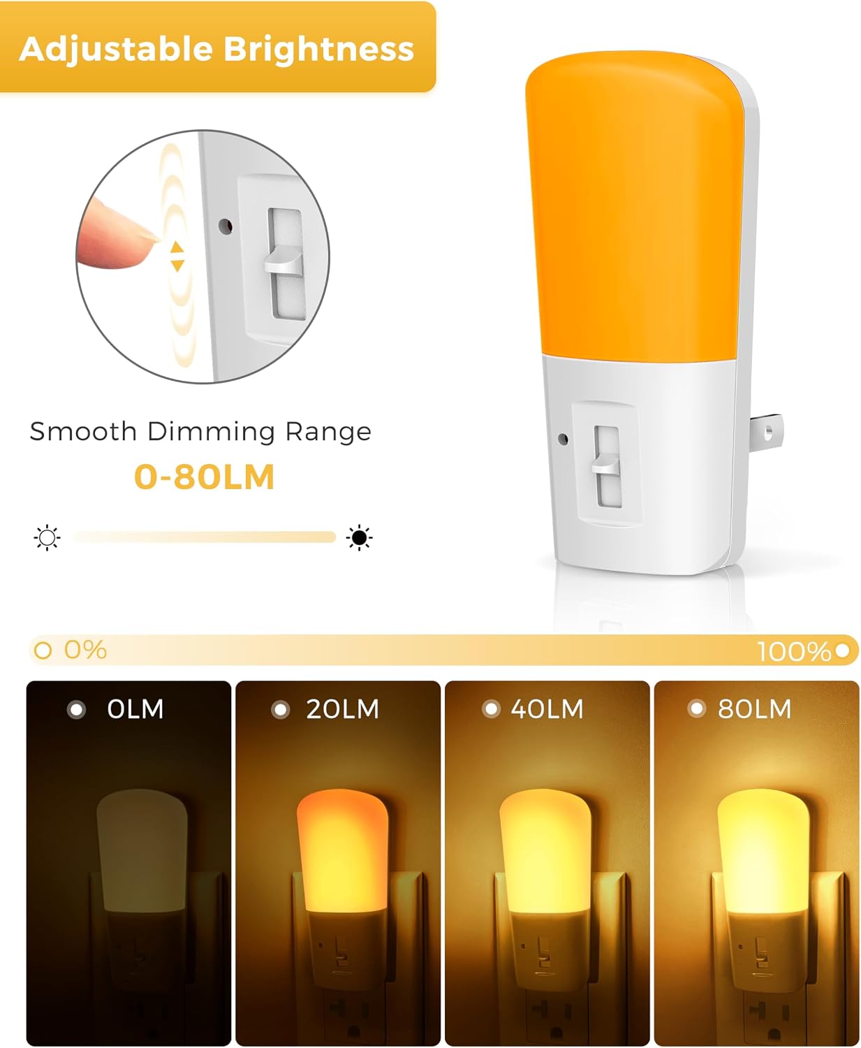 Llohasled L LOHAS LED Amber Night Light, Dimmable Plug in Yellow Night Light with Dusk to Dawn Sensor, Kids Night Lights for Bedroom, 5-80L…