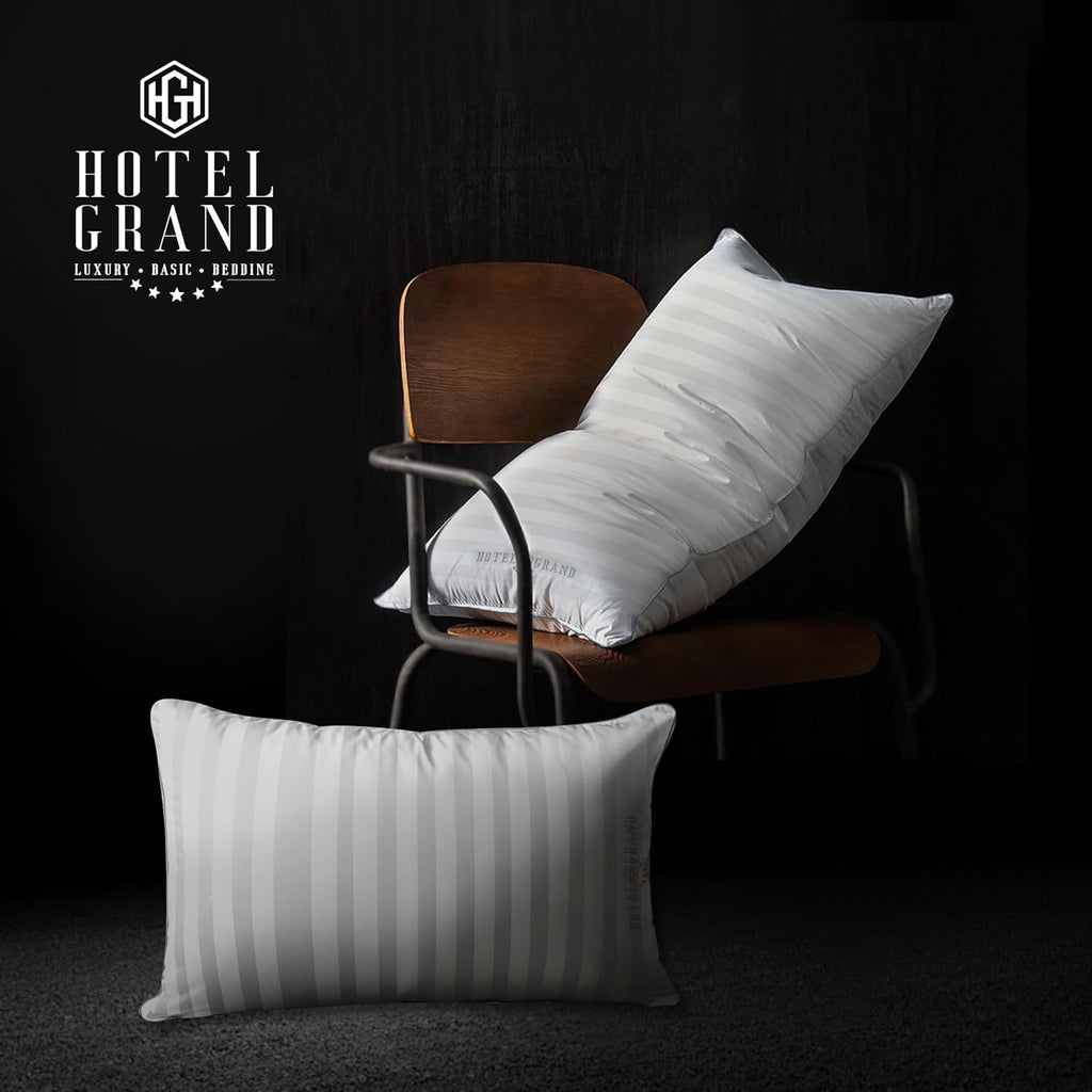 Hotel Grand Bed Pillows Standard Size Set of 2 Packs - 500 Thread Count 100% Cotton Medium Firm Hypoallergenic Feather Down Pillows…