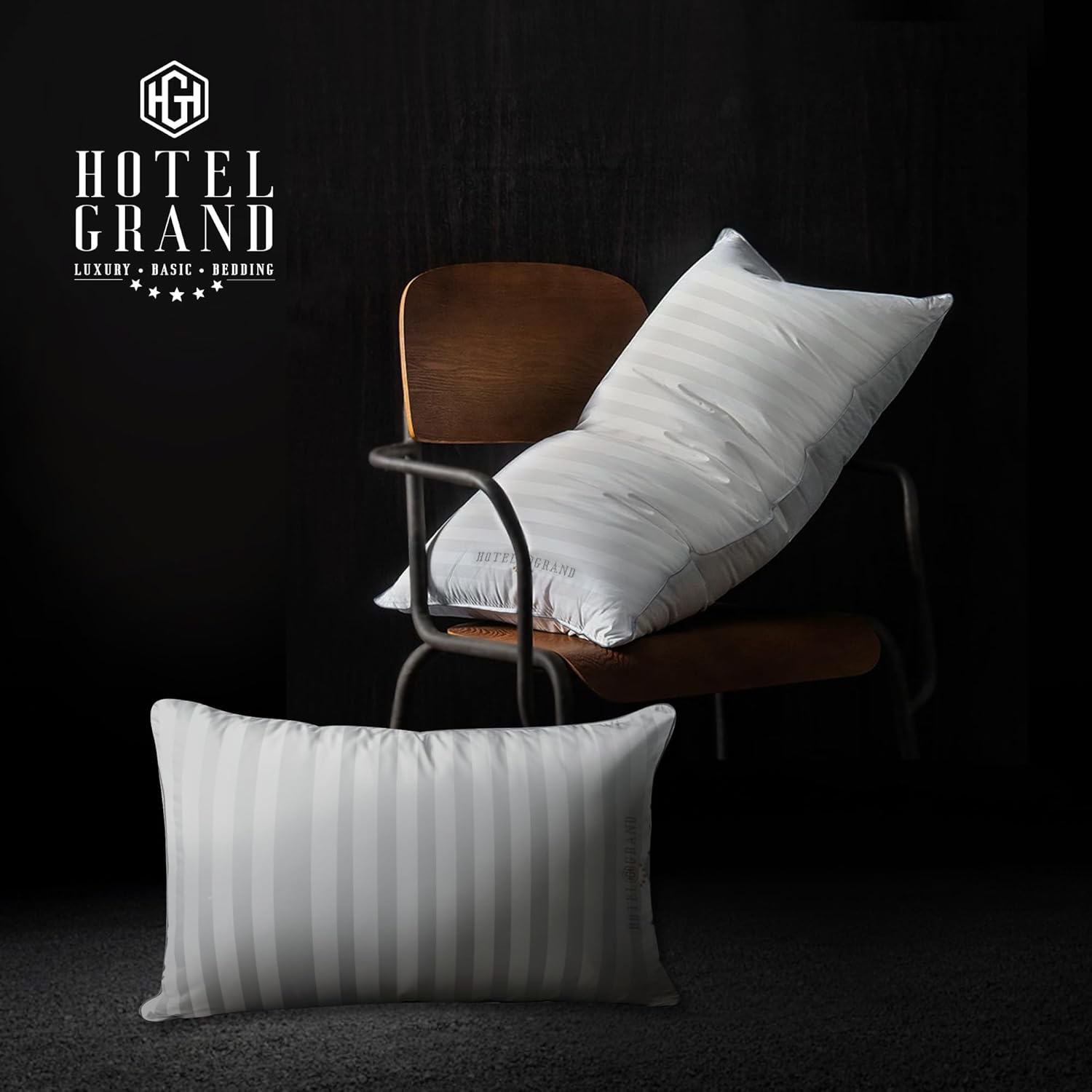 Hotel Grand Bed Pillows Standard Size Set of 2 Packs - 500 Thread Count 100% Cotton Medium Firm Hypoallergenic Feather Down Pillows…