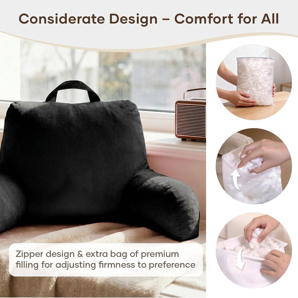 NOONTIDE Reading Pillow for Sitting up in Bed and Couch, Large Back Pillow for Adult & Teens with Soft Adjustable Neck Roll Backrest…