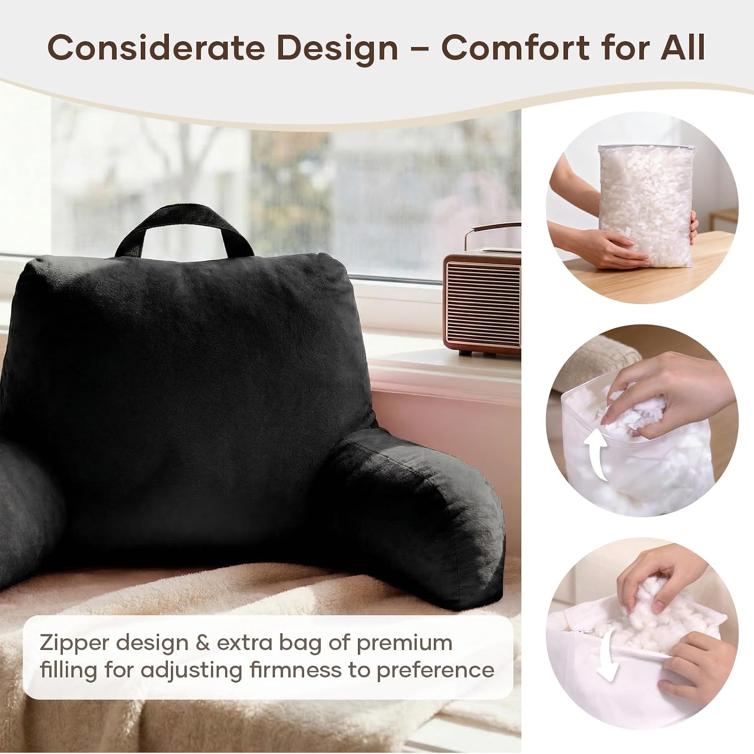 NOONTIDE Reading Pillow for Sitting up in Bed and Couch, Large Back Pillow for Adult & Teens with Soft Adjustable Neck Roll Backrest…