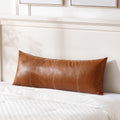 Fancy Homi Brown Boho Long Lumbar Faux Leather Body Decorative Throw Pillow Cover 14x36 Inch for Bedroom Couch Bed Sofa Bench, Hand…