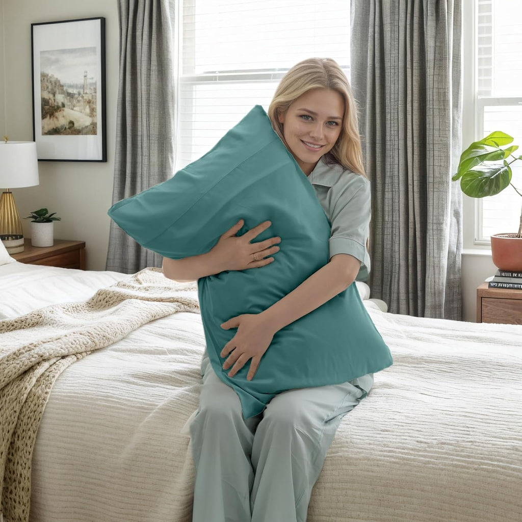 Teal Pillow Cases Queen Size 2 Pack, Bamboo Rayon Cooling Pillowcases with Envelope Closure, Cool Breathable Pillow Case for Hot Sleepers…