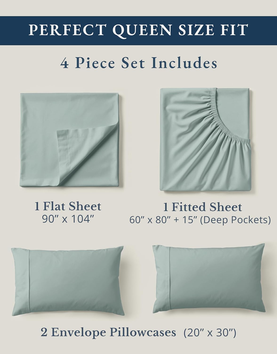 LaneLinen LANE LINEN 100% Organic Cotton reusable Sustainably Produced Queen Sheets Set, Low Pill Fade Resistant Machine Wash Fully Ela…