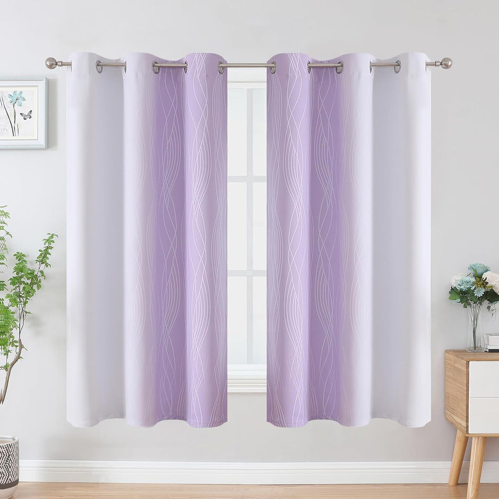 Estelartextiler Estelar Textiler Lilac and Greyish White Blackout Curtains & Drapes for Bedroom, Thermal Insulated Ombre Blackout Drapes, R…