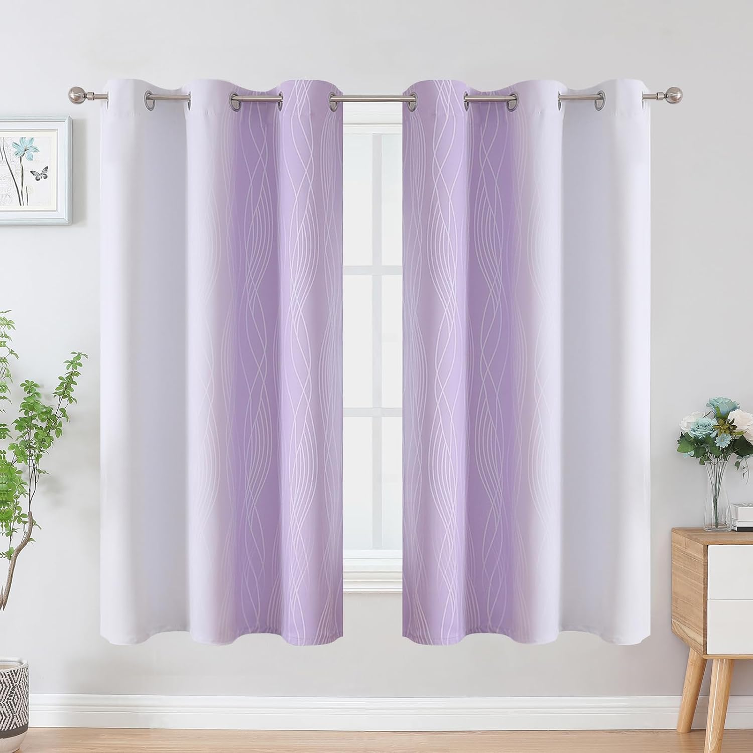 Estelartextiler Estelar Textiler Lilac and Greyish White Blackout Curtains & Drapes for Bedroom, Thermal Insulated Ombre Blackout Drapes, R…