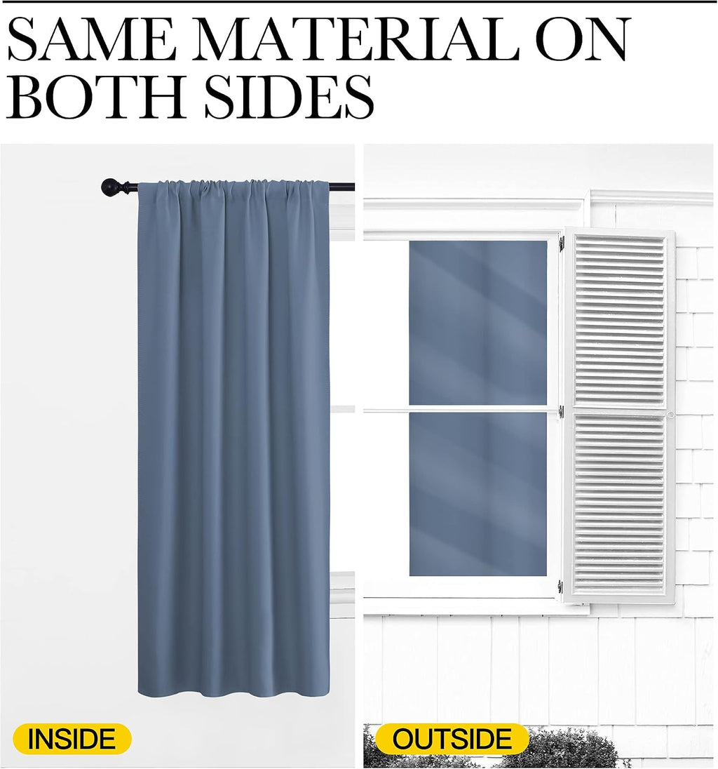 NICETOWN Bedroom Curtains, Home Decoration Solid Thermal Insulated Draperies & Drapes, Blackout Window Curtains for Kitchen (Stone Blue…