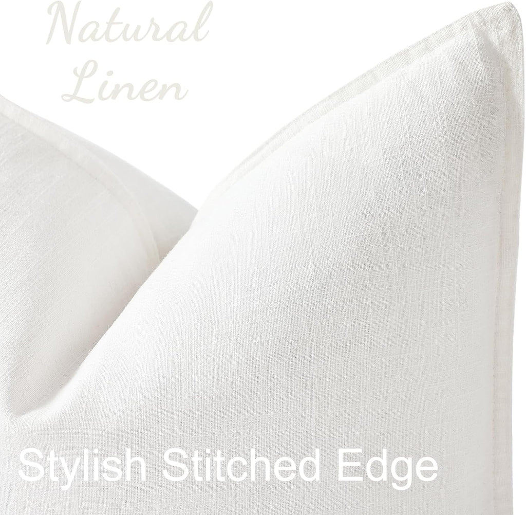decorUhome Summer Decorative Linen Throw Pillow Covers 20x20 Inch Set of 2 Cream White Pillow Covers with Flange Edges Soft Farmhouse Boho…