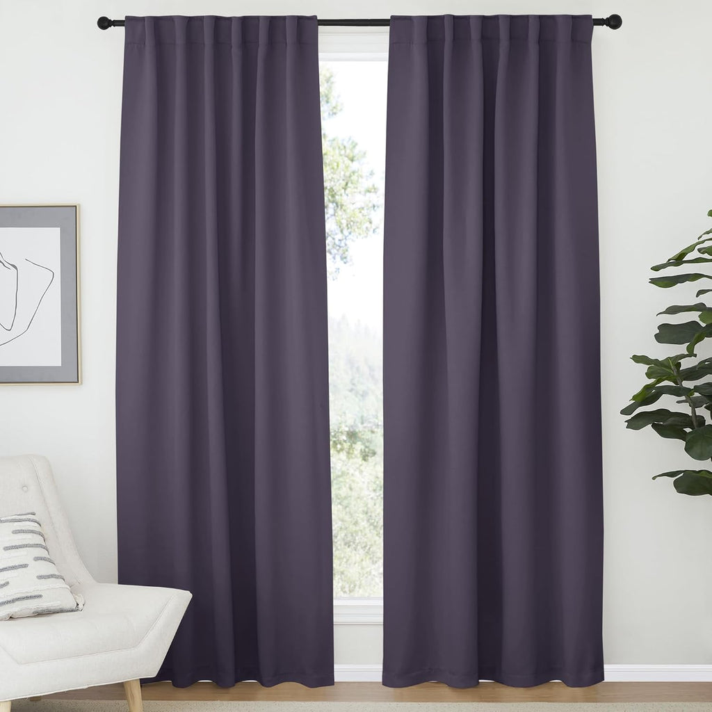 Nicetown Light Reducing Curtain Panels Window Draperies - (Greyish Purple Color) 52x84 inch, 2 Pieces, Insulating Room Darkening Drapes for…