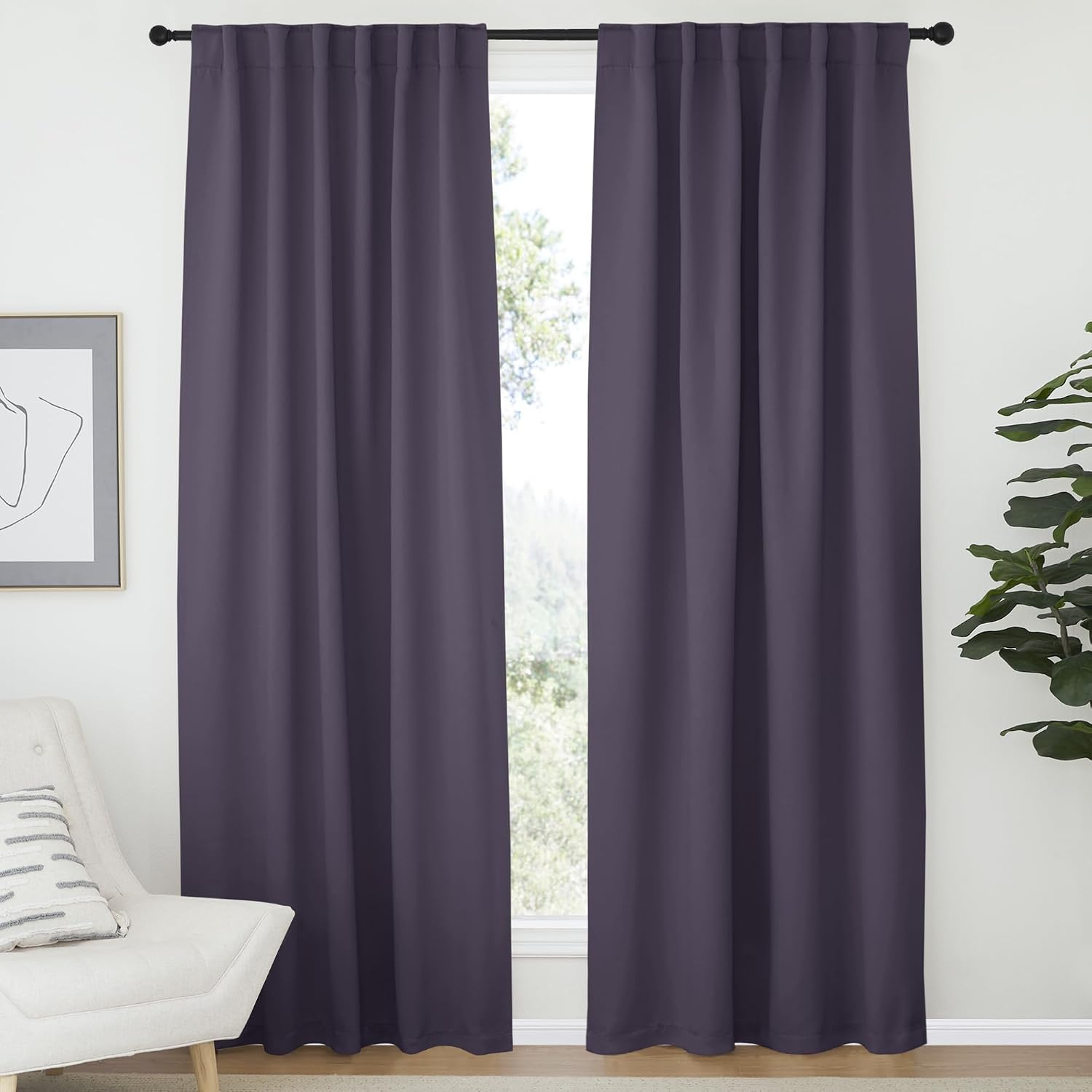 Nicetown Light Reducing Curtain Panels Window Draperies - (Greyish Purple Color) 52x84 inch, 2 Pieces, Insulating Room Darkening Drapes for…