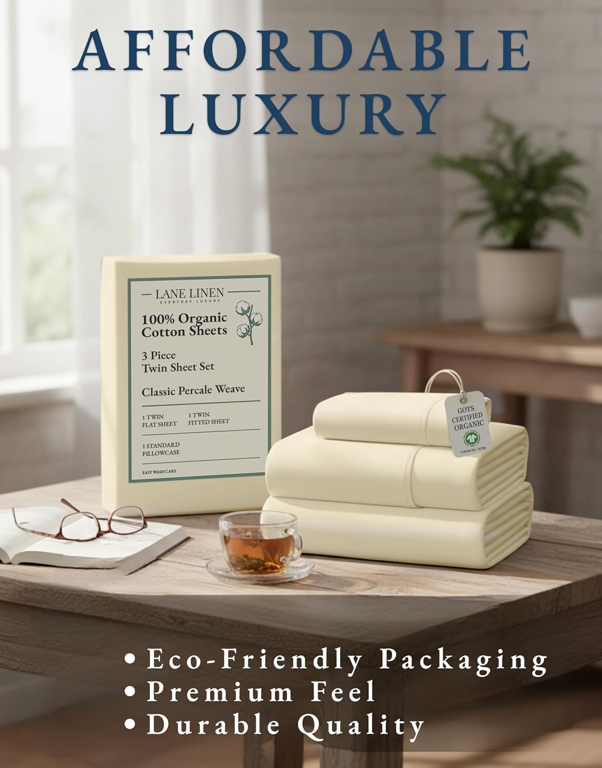LaneLinen LANE LINEN 100% Organic Cotton Twin Bed Sheet Set, 3 Pc Twin Size Bed Sheets, Soft & Breathable Twin Sheet Set Boys, Hotel Style…