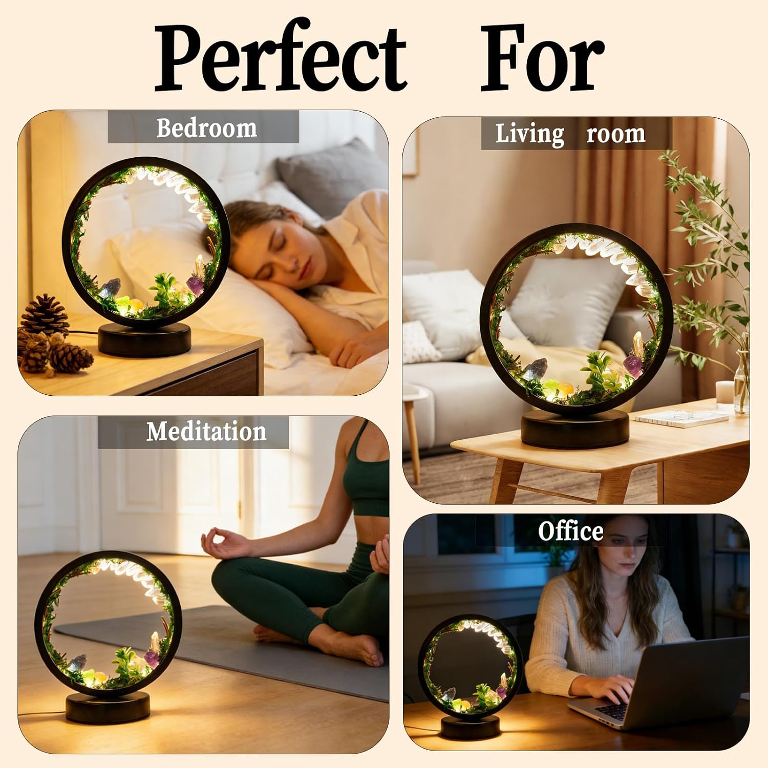 Runyangshi Forest Style Bedroom Night Light USB Port 3 Colours Dimming Mode Bedside Lamp Natural Clear Quartz Single Crystal Healing Crysta…