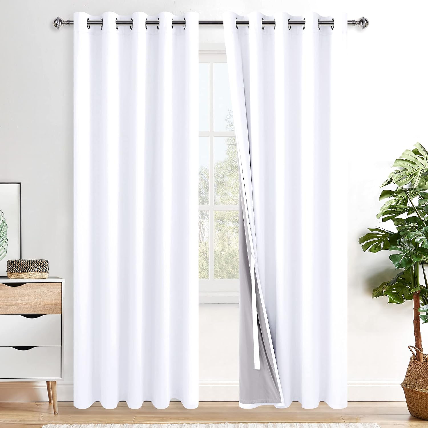 Xwzo Total Blackout Curtains 84 Inches Long - Double Layer Full Room Darkening & Energy Efficiency Grommet Extra Wide Window Panels with Ti…