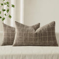 Miulee Decorative Chenille Check Lumbar Throw Pillow Covers Vintage Plaid Couch Pillows 12x20 Inch Set of 2 Neutral Boho Farmhouse Cushion…