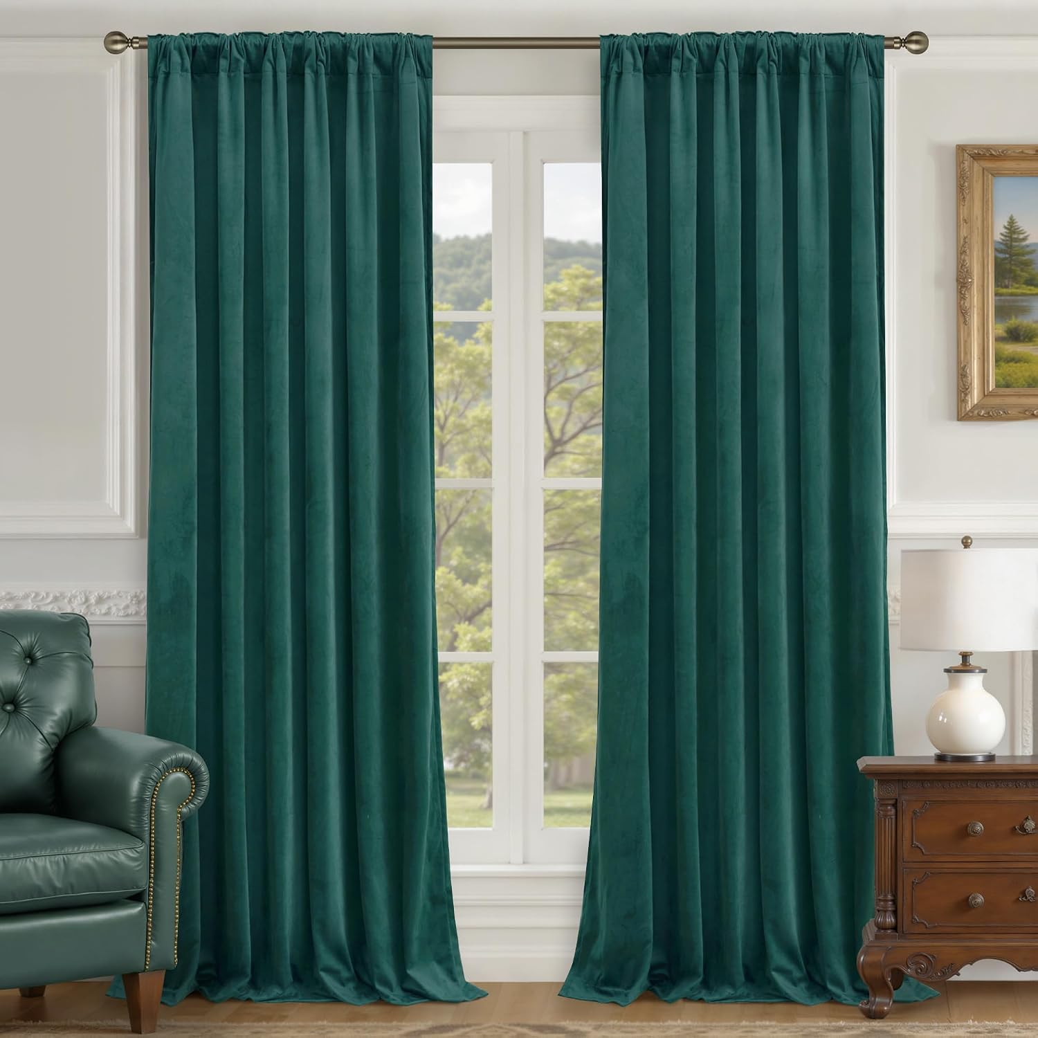 Lamit Teal Velvet Curtains 120 Inch Length for Living Room, Thermal Insulated Room Darkening Drapes Luxury Privacy Protected Back Tab and R…