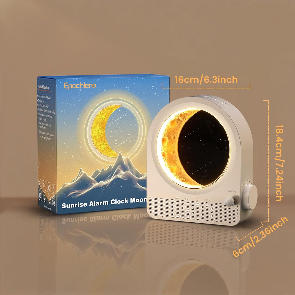 Epochleno Sunrise Alarm Clock, White Noise Machine & Meteor Moonlight - 10 Soothing Sounds, Dual Alarms, 30/60/90min Timer, Easy Snooze - B…