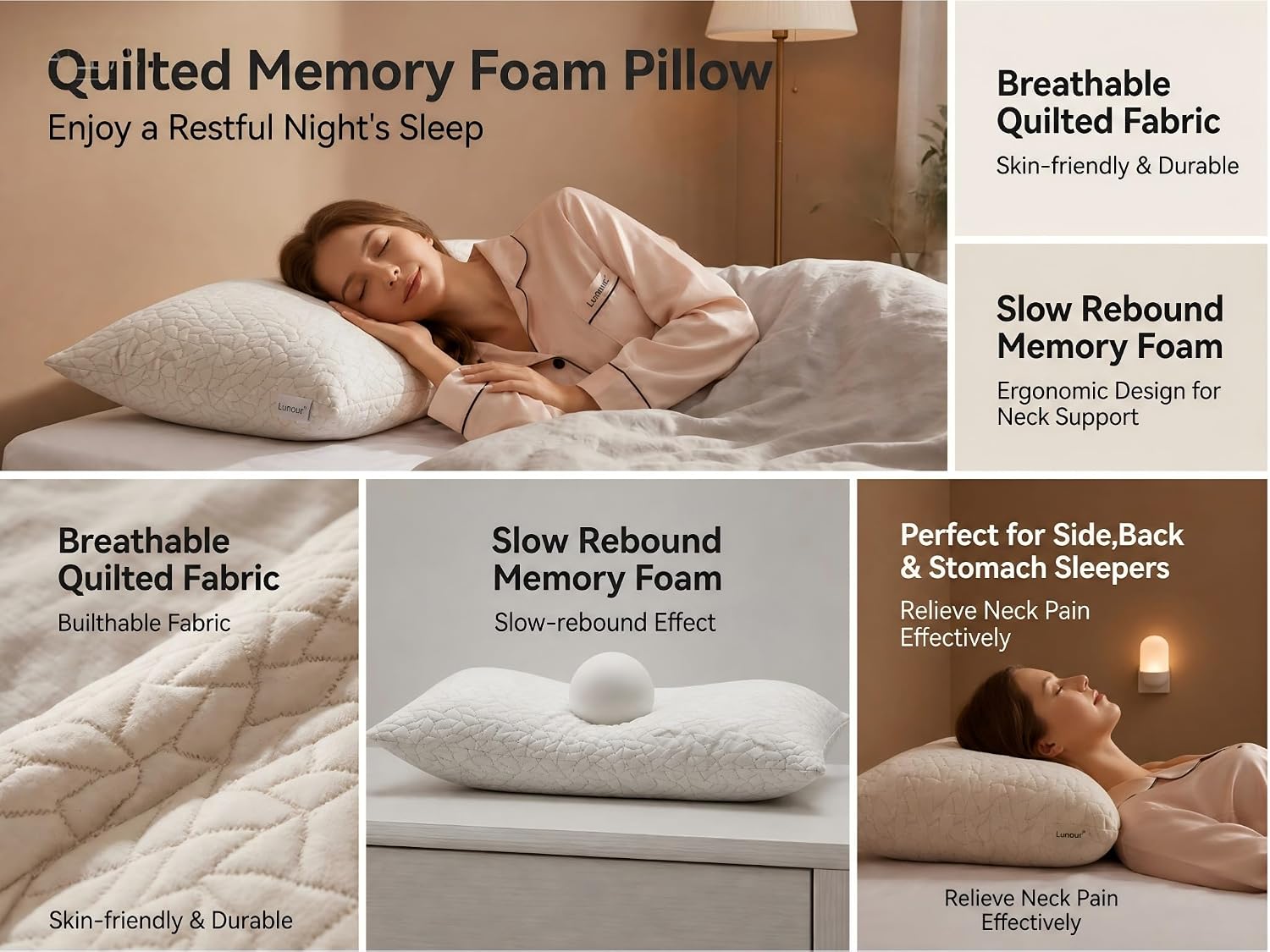 Memory Foam Pillows for Sleeping Adjustable Breathable Bed Pillow for Side, Back, and Stomach Sleepers Washable Pillow Cover Dream Cloud…