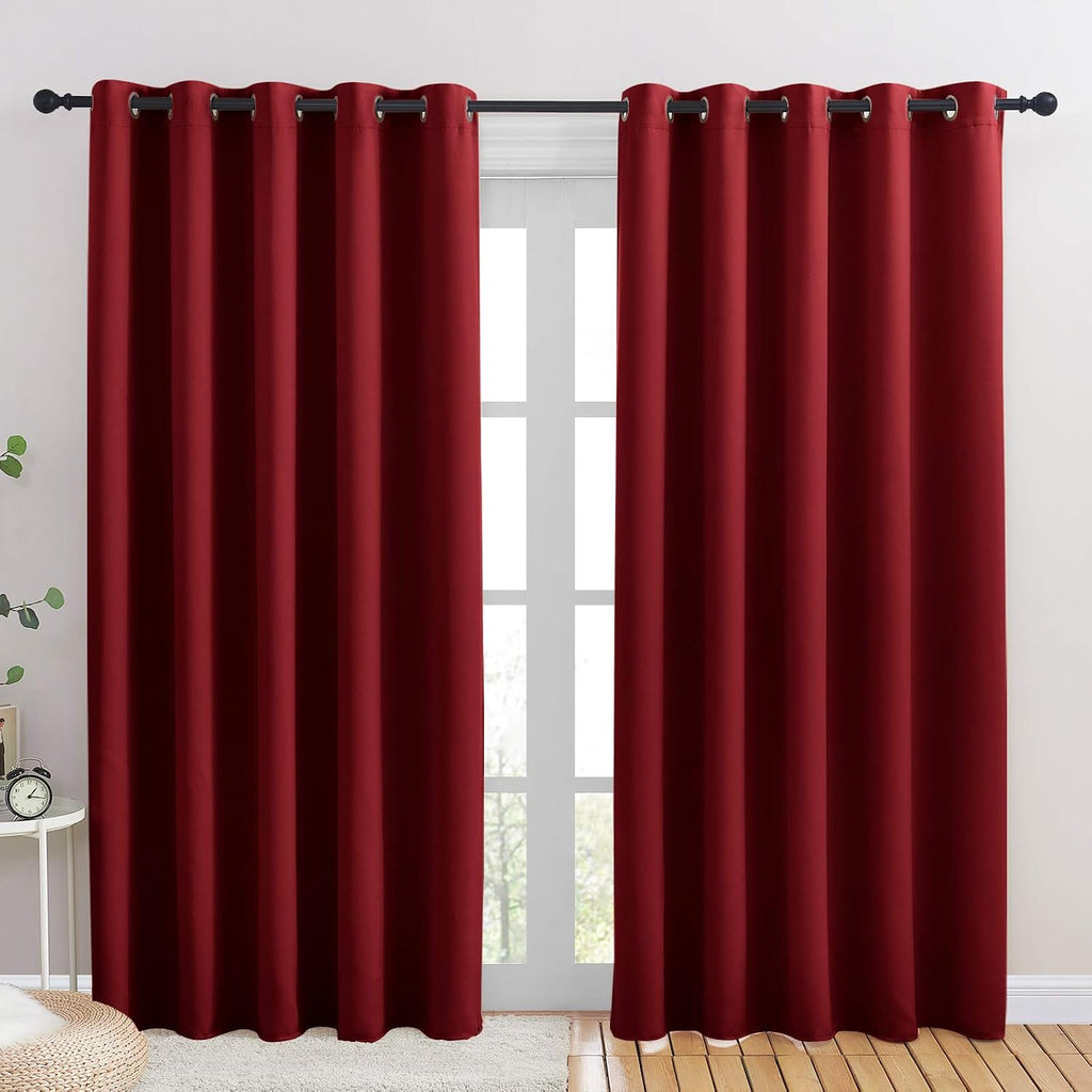 NICETOWN Christmas Burgundy Bedroom Curtains Blackout Draperies, Home Decorations Thermal Insulated Solid Grommet Blackout Drapes for…