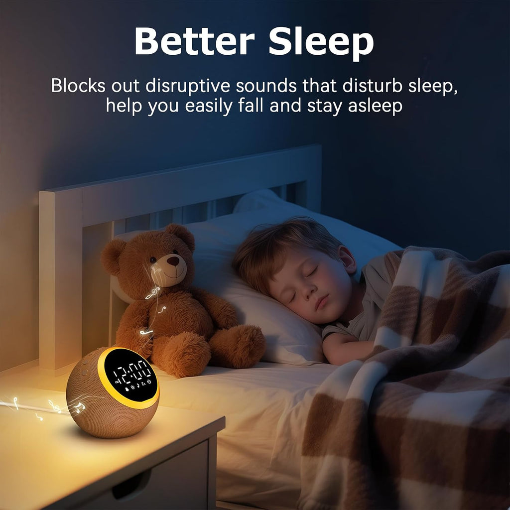 Alarm Clocks with Soft Sounds Machine: 30 Soothing Sounds, 10 Soft Wake-Up Sounds, 32 Adjustable Volume & Timer, Memory Function (Brown)
