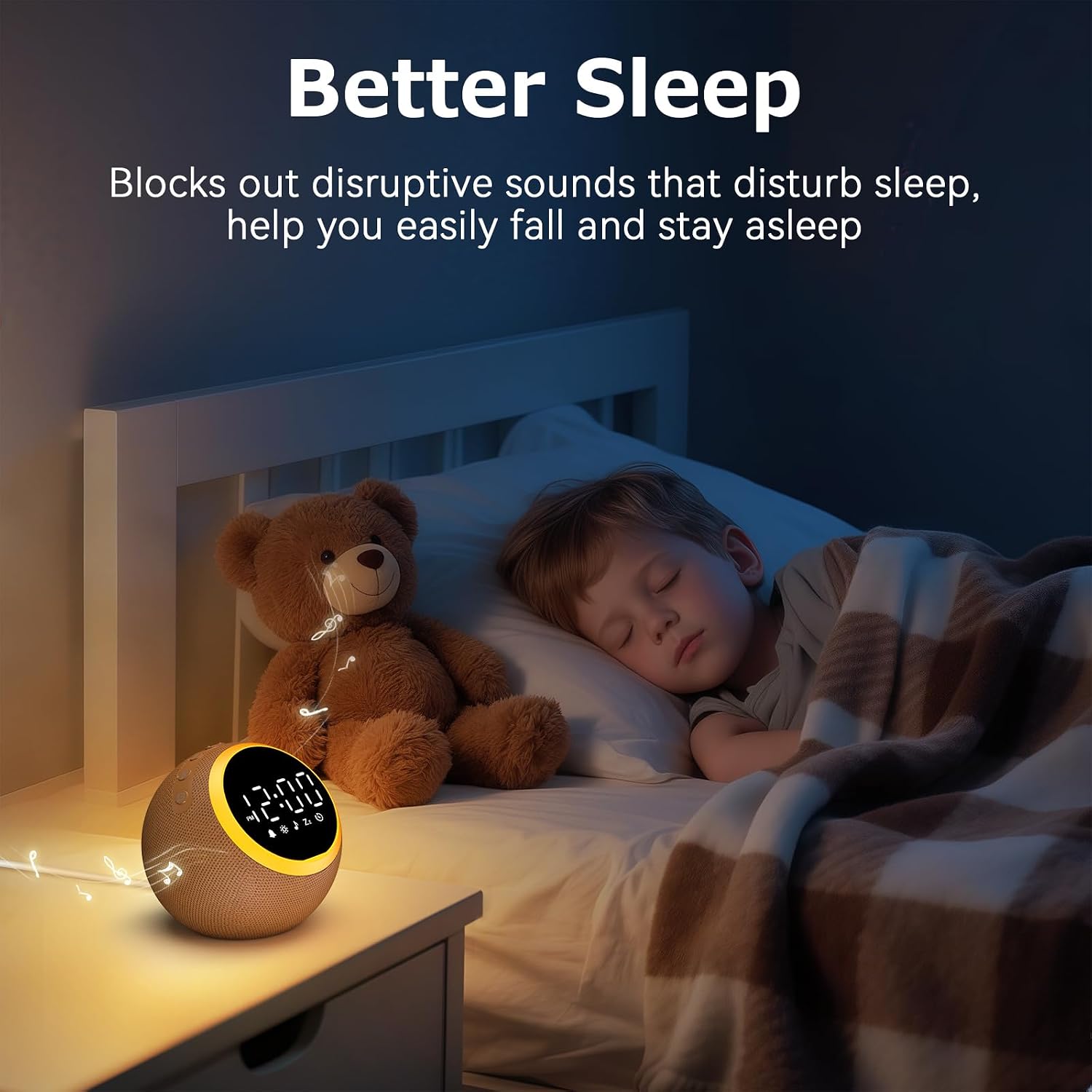 Alarm Clocks with Soft Sounds Machine: 30 Soothing Sounds, 10 Soft Wake-Up Sounds, 32 Adjustable Volume & Timer, Memory Function (Brown)