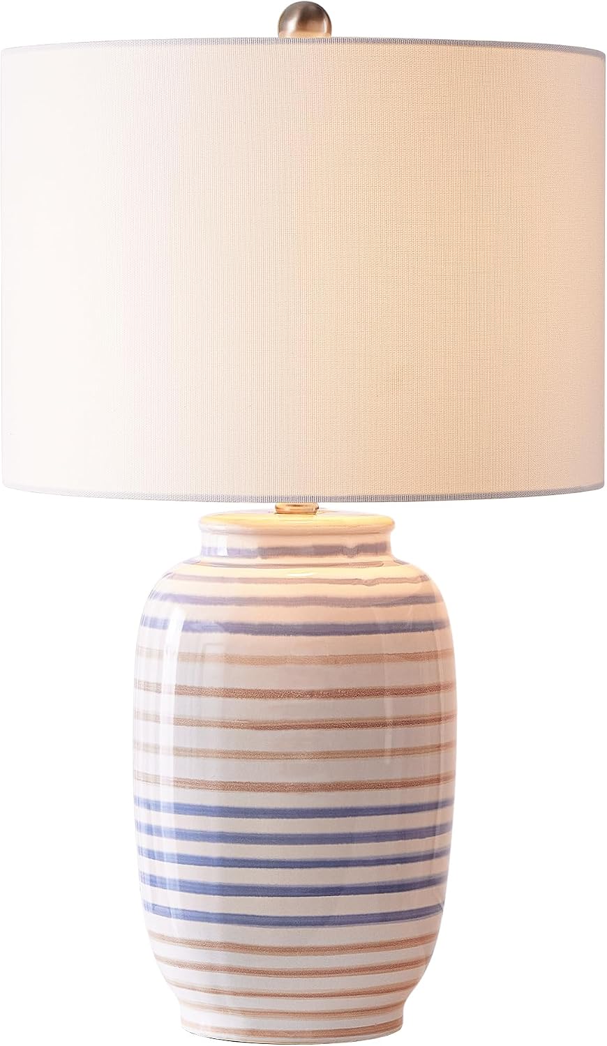 Maxax Modern Ceramic Table Lamp for Bedroom, 25" White Bedside Lamp for Living Room, Farmhouse End Table Lamp with White Farice for…