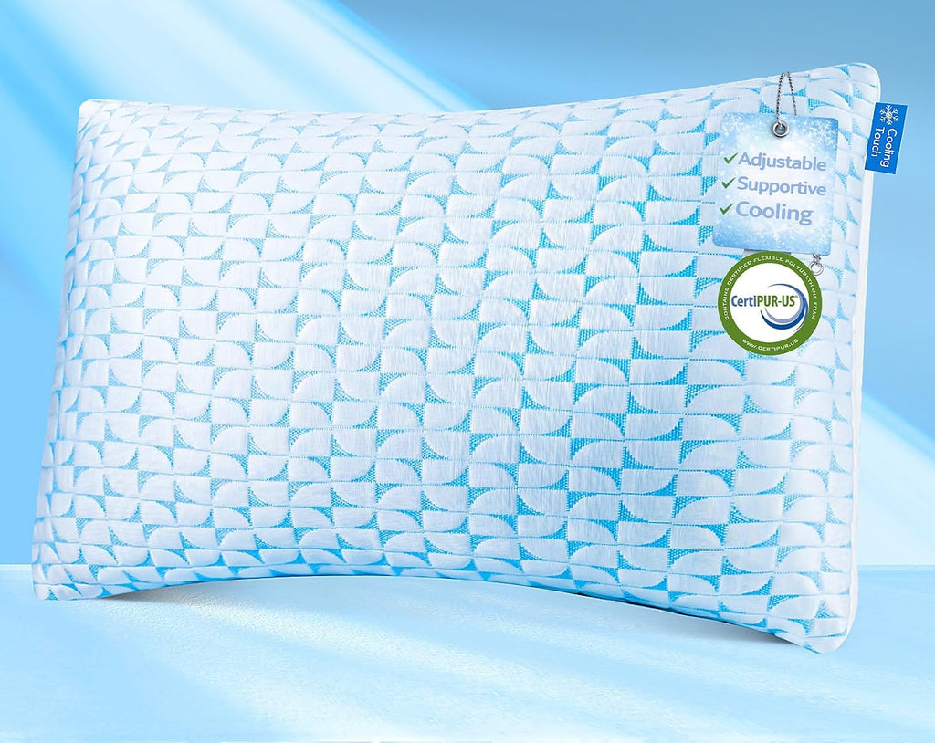 QUTOOL Firm Cooling Pillow Shredded Memory Foam(Adjustable Loft), Supportive Gel Pillow for Side, Back, and Stomach Sleepers, Washable…