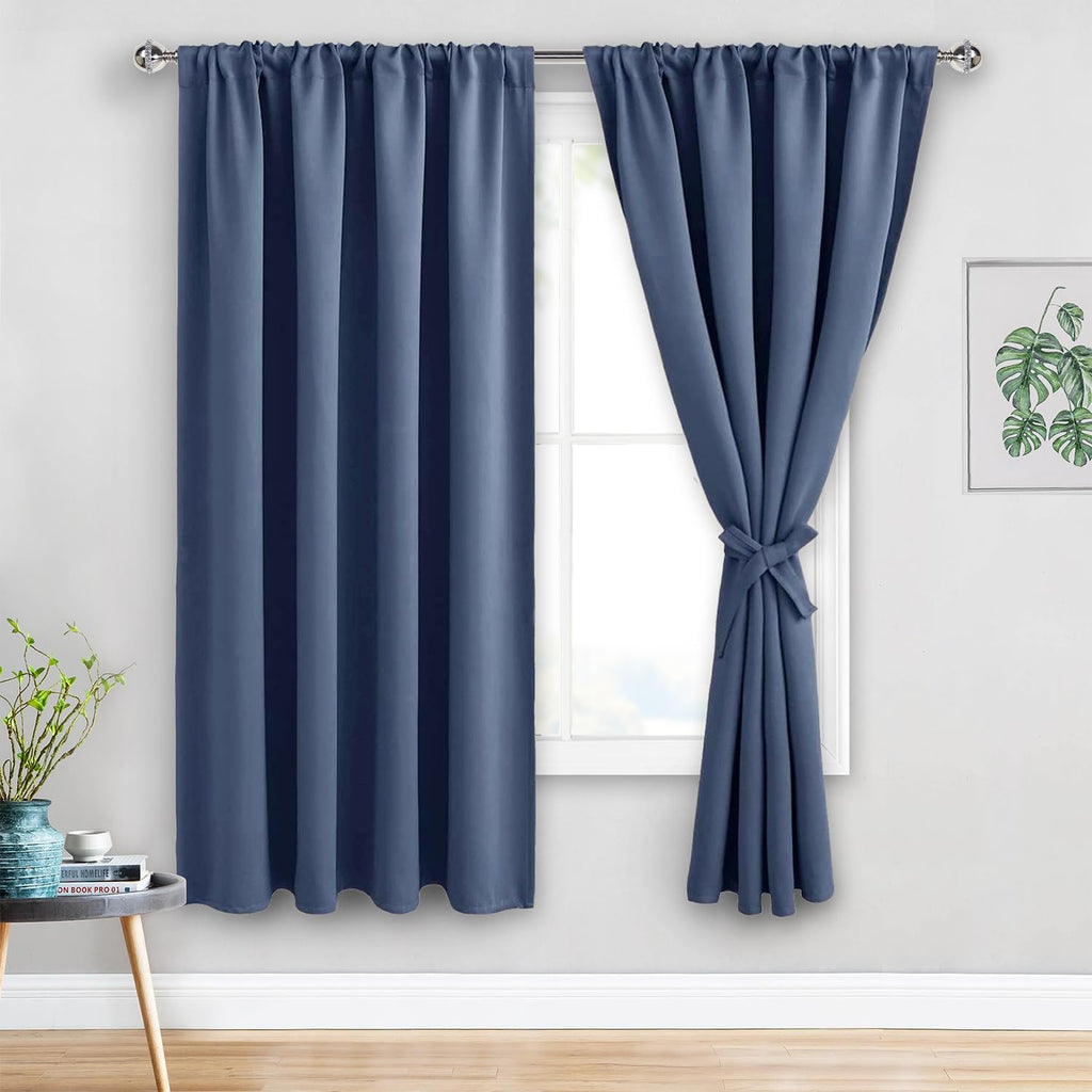 Jiuzhen Dusty Blue Blackout Curtains for Bedroom - Thermal Insulated Room Darkening Noise Reducing, 52 x 63 Inch Length Curtains for Living…