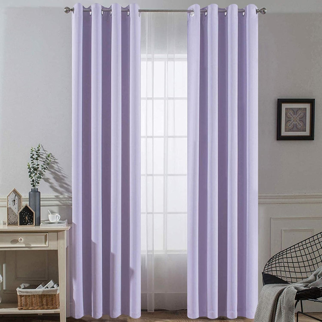 Yakamok Blackout Curtains 96 Inch Length Lilac Room Darkening Thermal Insulated Grommet Top Light Blocking Window Treatment Drapes for…