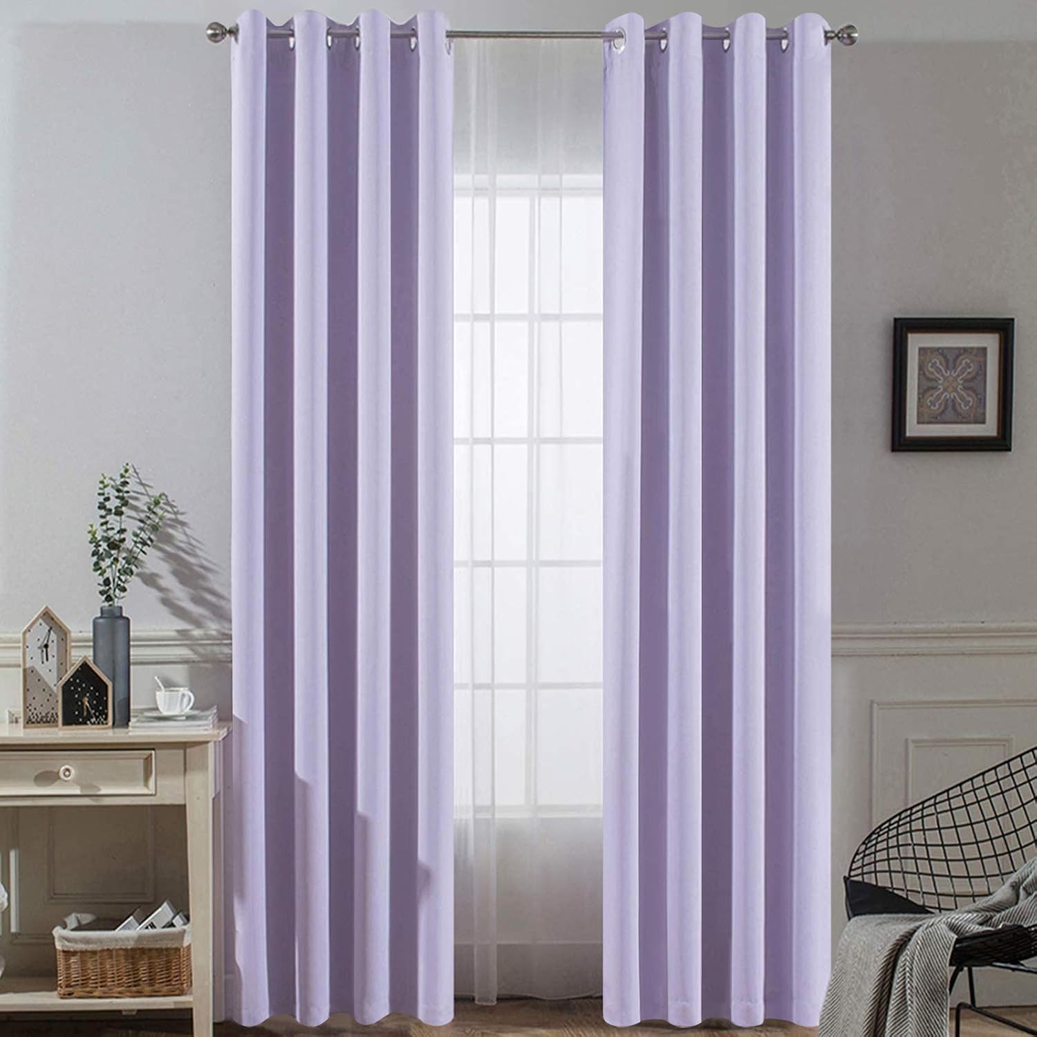 Yakamok Blackout Curtains 96 Inch Length Lilac Room Darkening Thermal Insulated Grommet Top Light Blocking Window Treatment Drapes for…