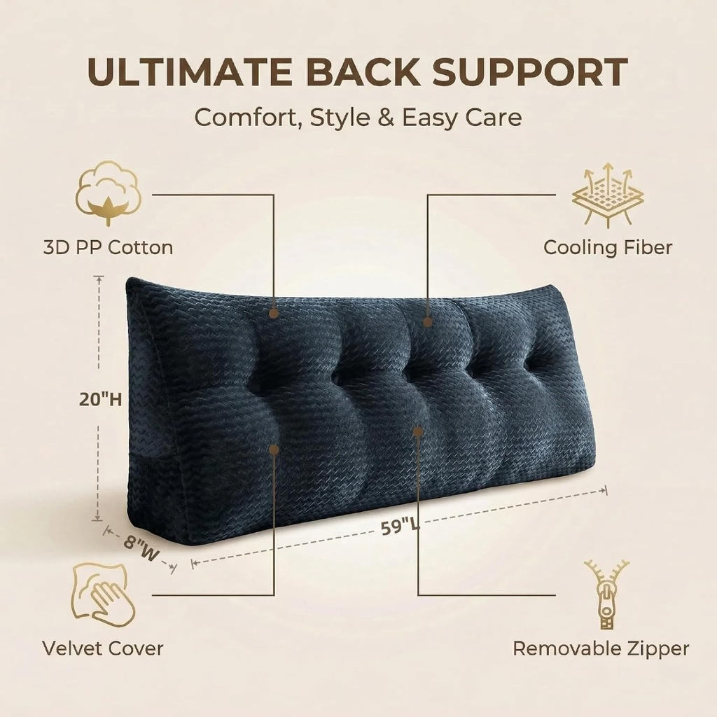 Headboard Pillow Queen Size, Reading Pillow for Bed, Wave Pattern Wedge Pillow, Tufted Backrest Support, Headboard Substitute, Darkgray