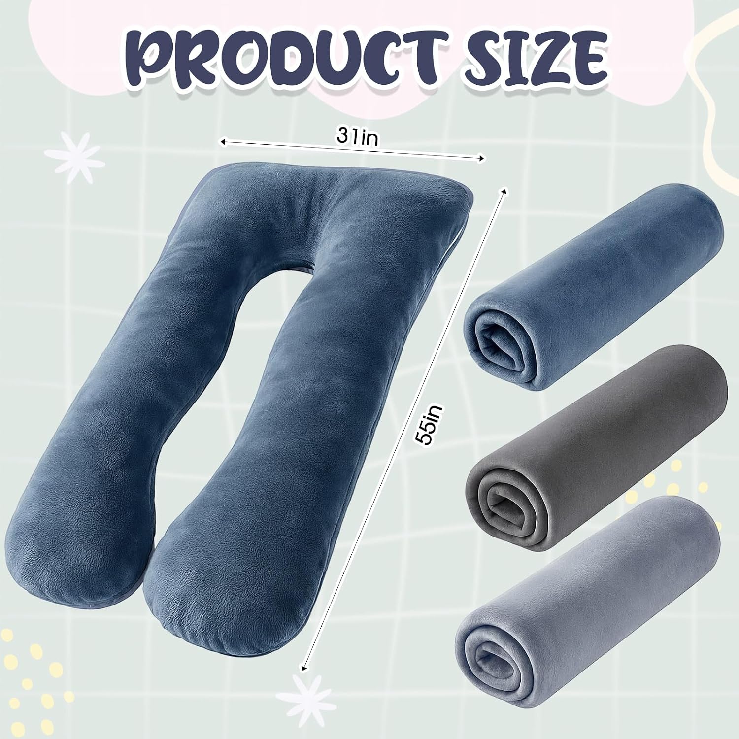 Hahafelt 3 Pcs U-Shaped Pregnancy Pillow Cover, Cotton or Crystal Velvet Maternity, Soft Breathable Fit for 55"x31" Body…