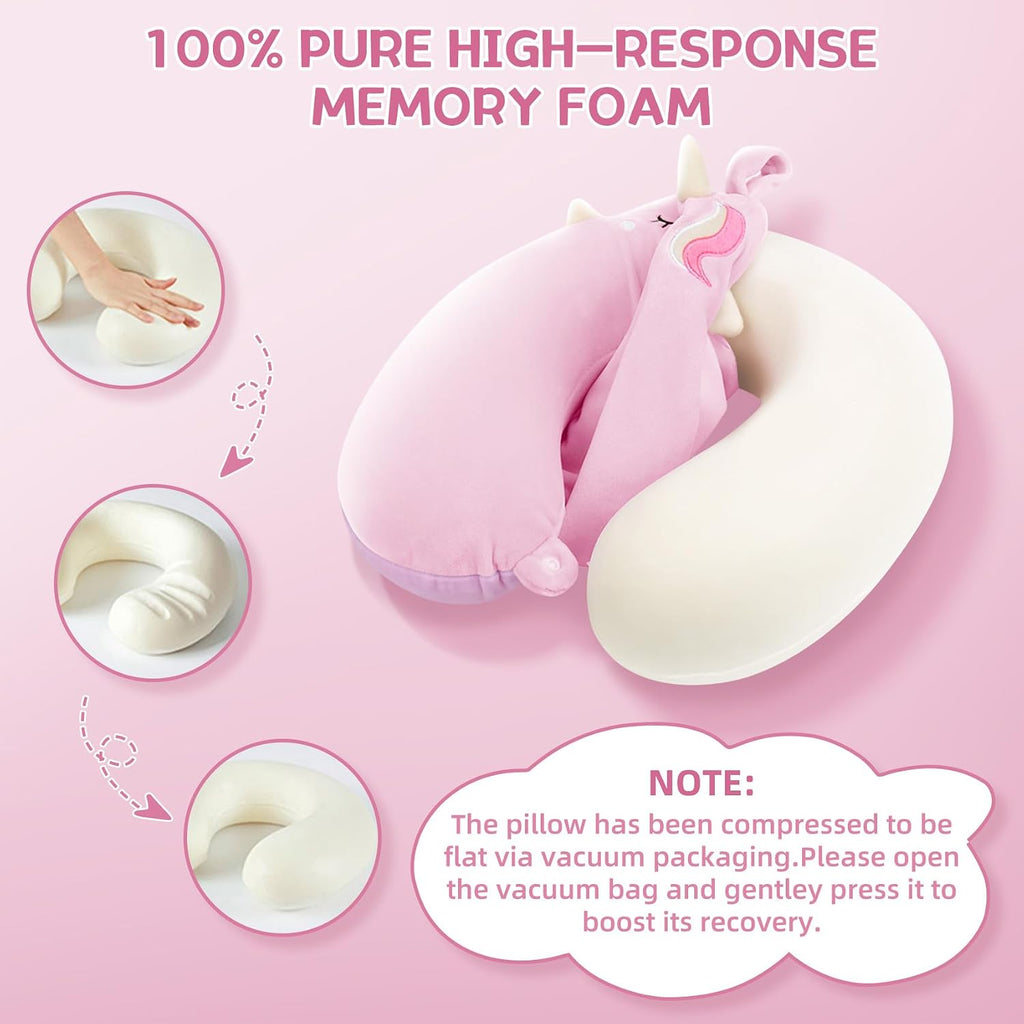 Kids Neck Pillow, Unicorn Kids Travel Neck Pillow for Traveling with Eye Mask, Toddler Travel Essentials for Road Trip Airplane Car Seat…