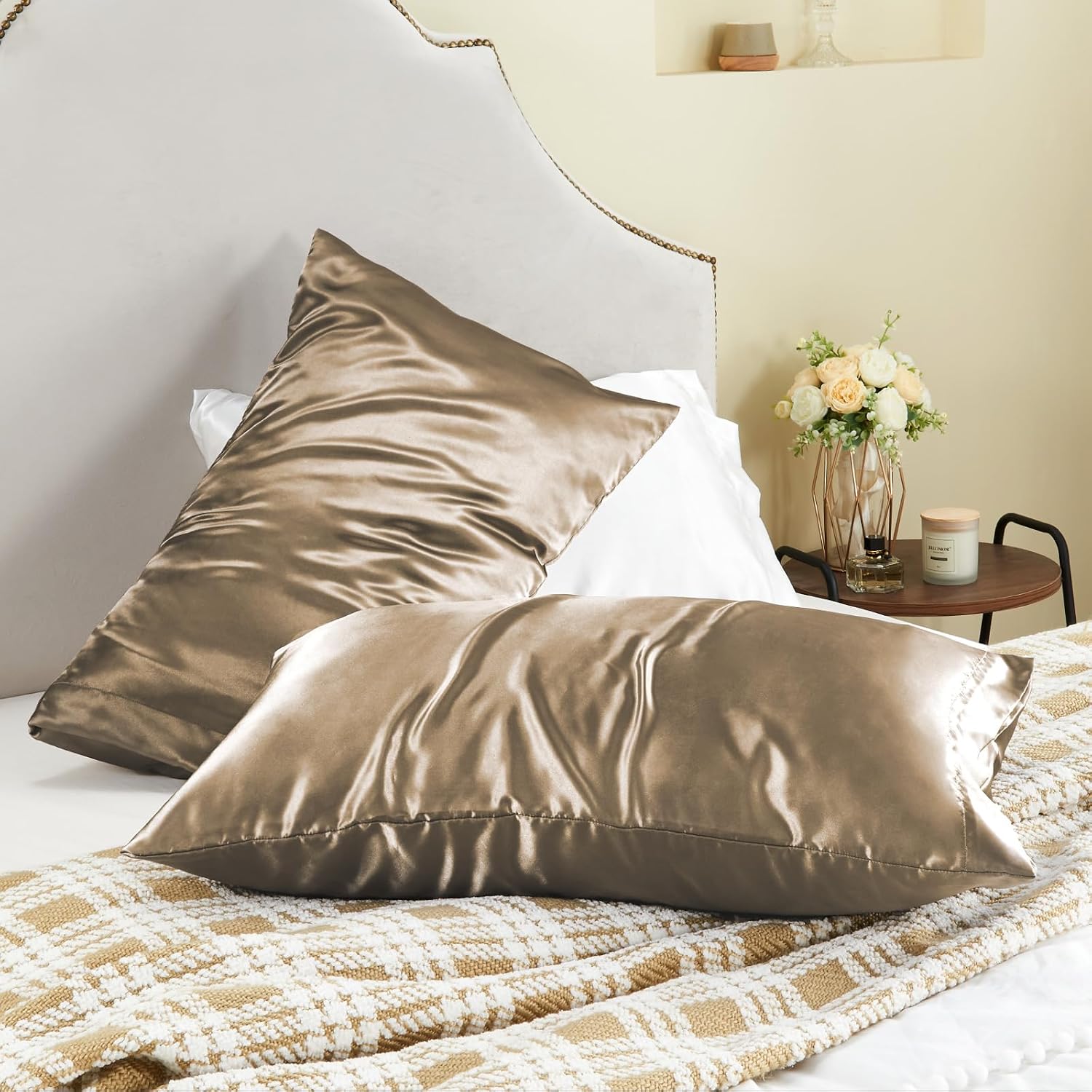 Bedelite Satin Pillowcase for Hair and Skin, Super Soft and Cooling Similar to Silk Pillow Cases 2 Pack with Envelope Closure, Gift for Wom…