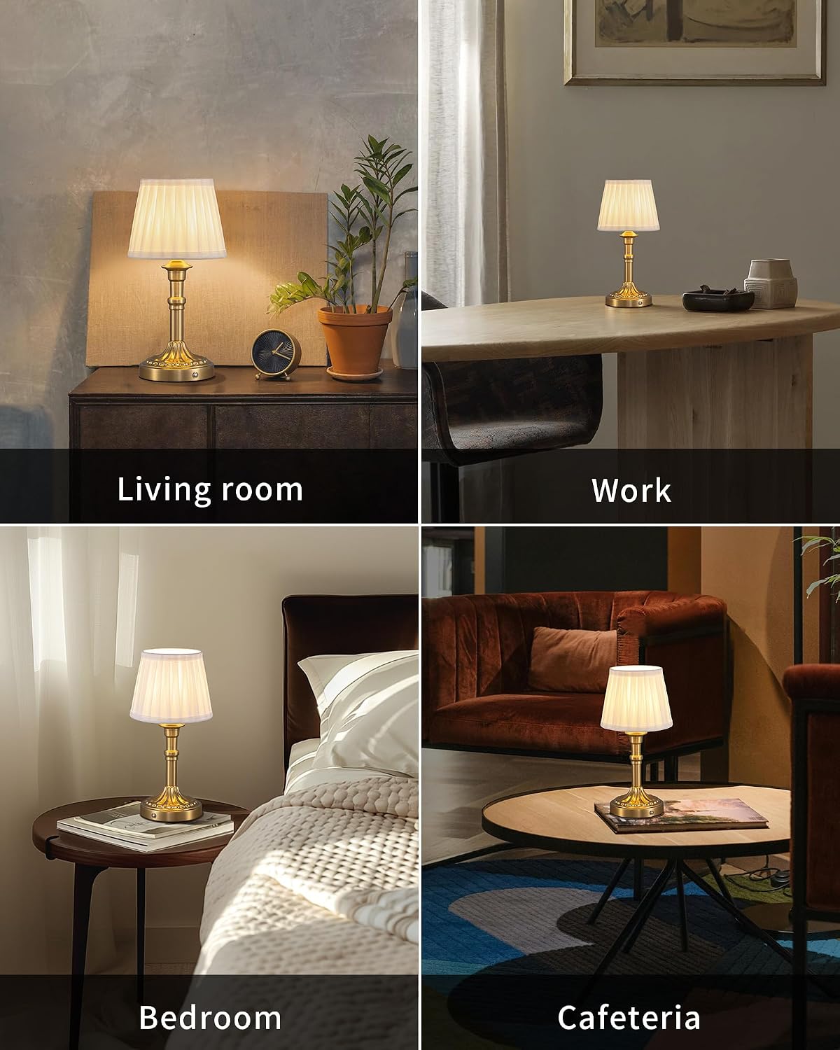 KDG Cordless Portables Table Lamp Set of 2, LED Fabric Shade Small Desk Lamps, 5000mAh Battery Powered Lighting, 2700K Stepless Dimmable…