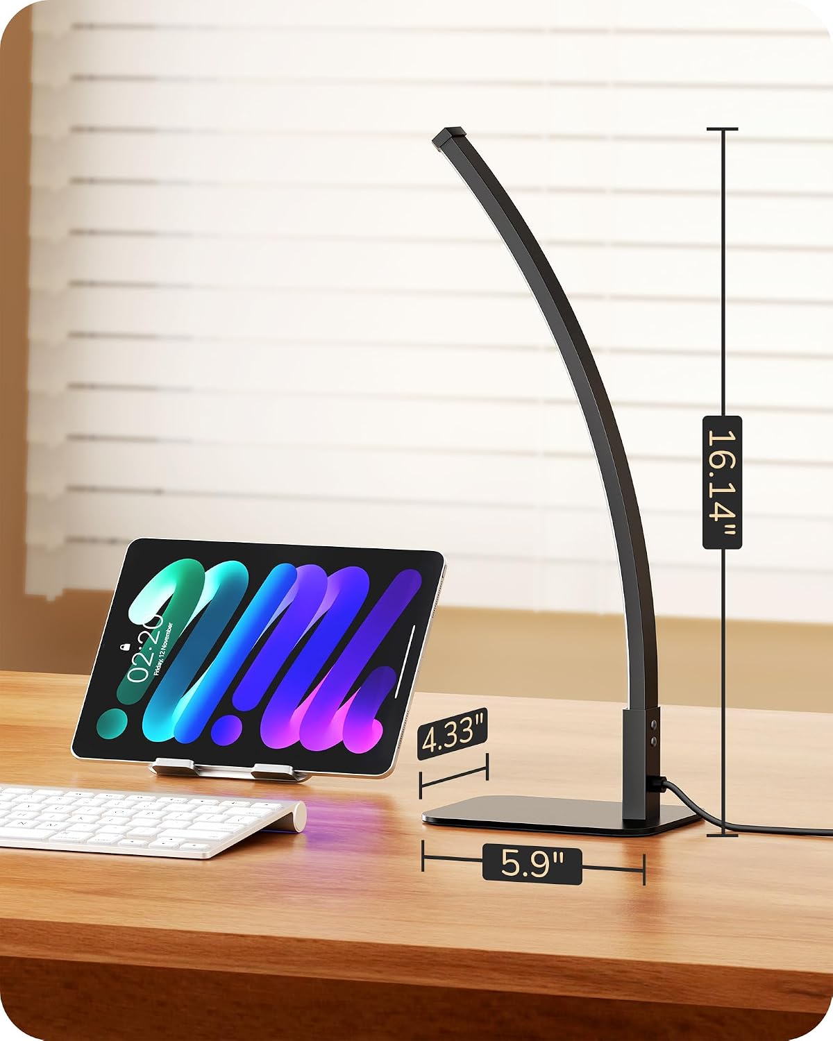 EDISHINE Curved LED Table Lamp, Modern Bedside Lamp with 3 Color Temperature & Stepless Dimming, Aluminum & Iron, Nightstand Lamp for…