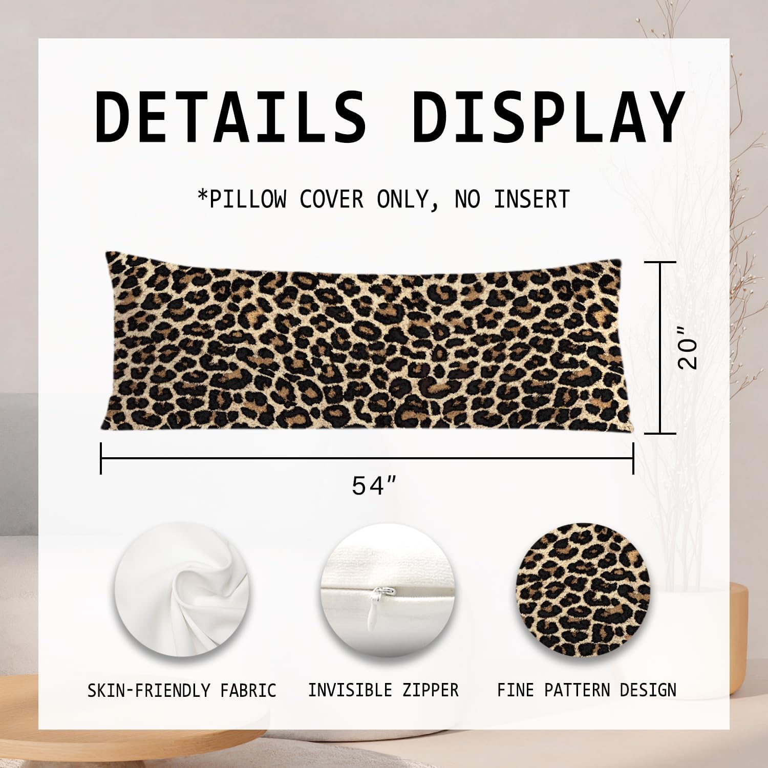 Leopard Print 20x54 Body Pillow Cover, Cheetah Print Room Decor, Trendy Girly Room Decor, Wildlife Animal Skin Theme Cheetah Decorative…