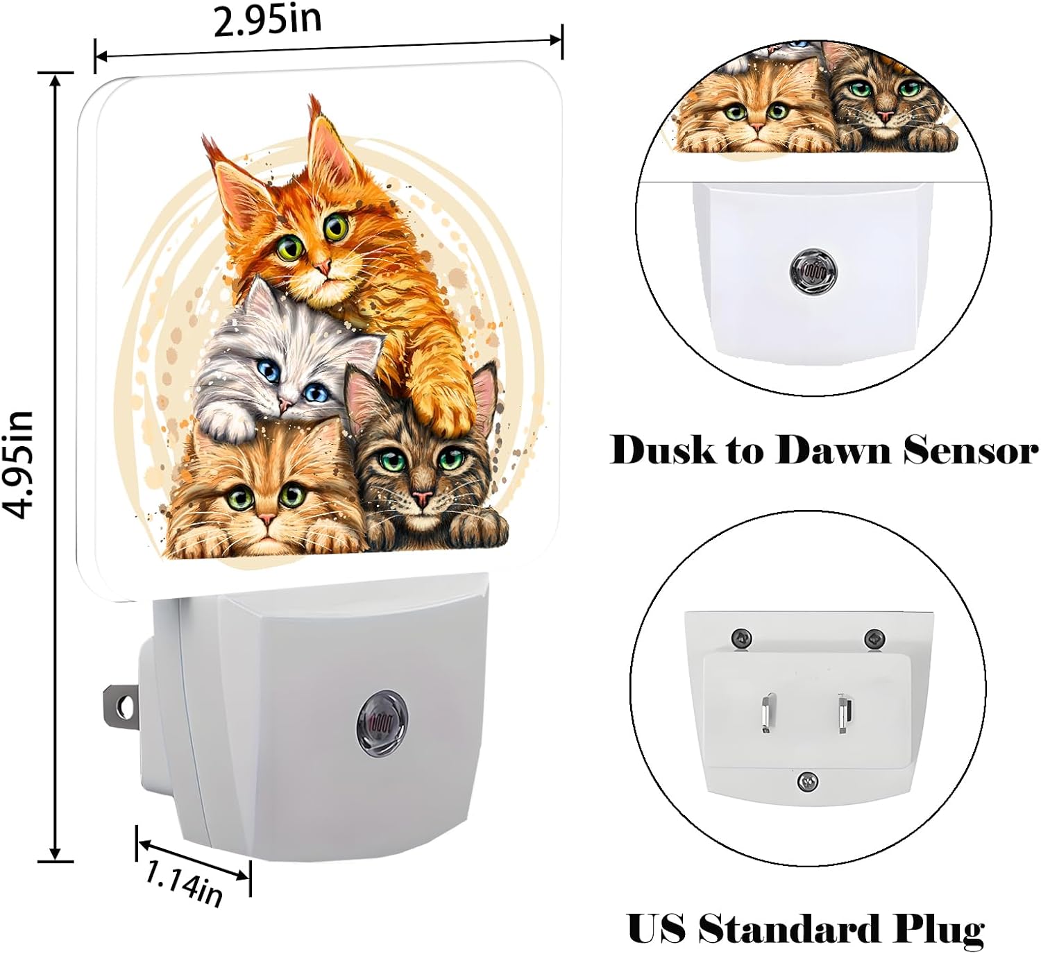 Colorful Cats Night Light, Plug-in Night Lights with Dusk to Dawn Sensor for Stairway, Hallway, Bedroom Sleep Friendly Ideal for…