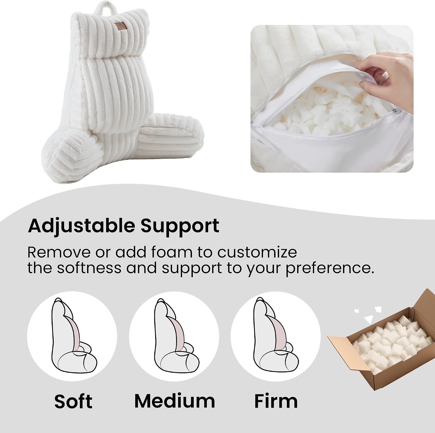 AmélieHome Amélie Home Faux Fur Reading Pillow with Pocket for Sitting in Bed, Adult Backrest Bed Pillow with Washable Cover for Loung…