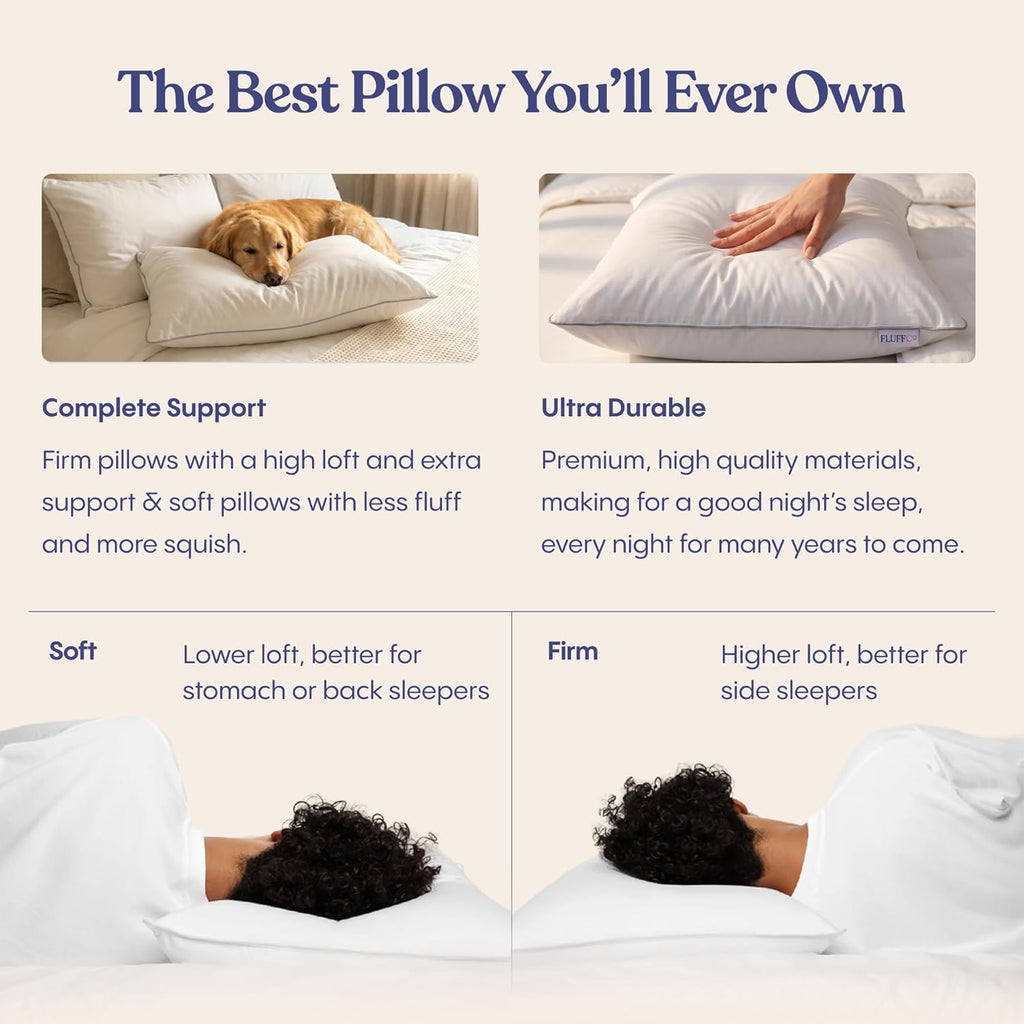 FluffCo Down Alternative Pillows King Size Set of 2 - King Bed Pillows for Sleeping - Made in USA - Cooling Surface and Machine Washable…