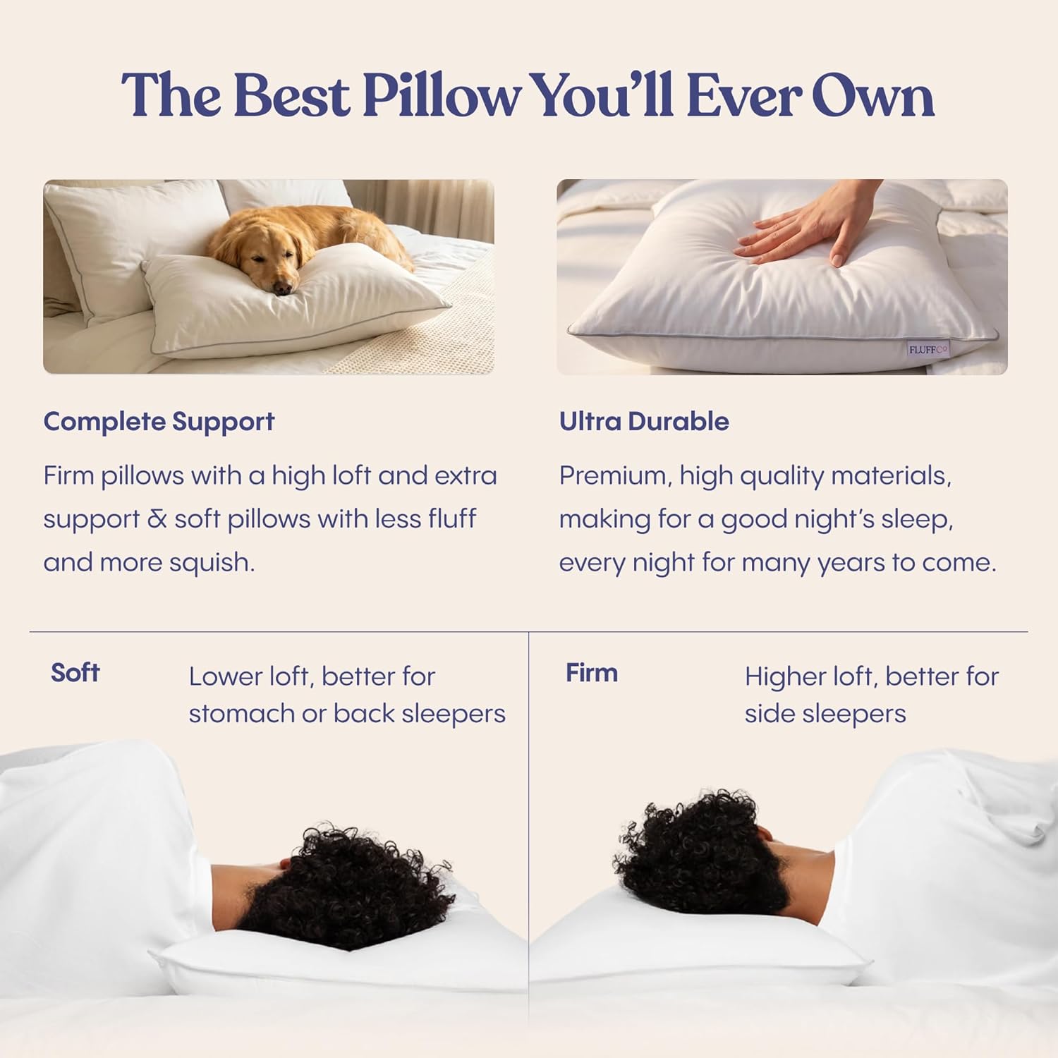 FluffCo Down Alternative Pillows King Size Set of 2 - King Bed Pillows for Sleeping - Made in USA - Cooling Surface and Machine Washable…