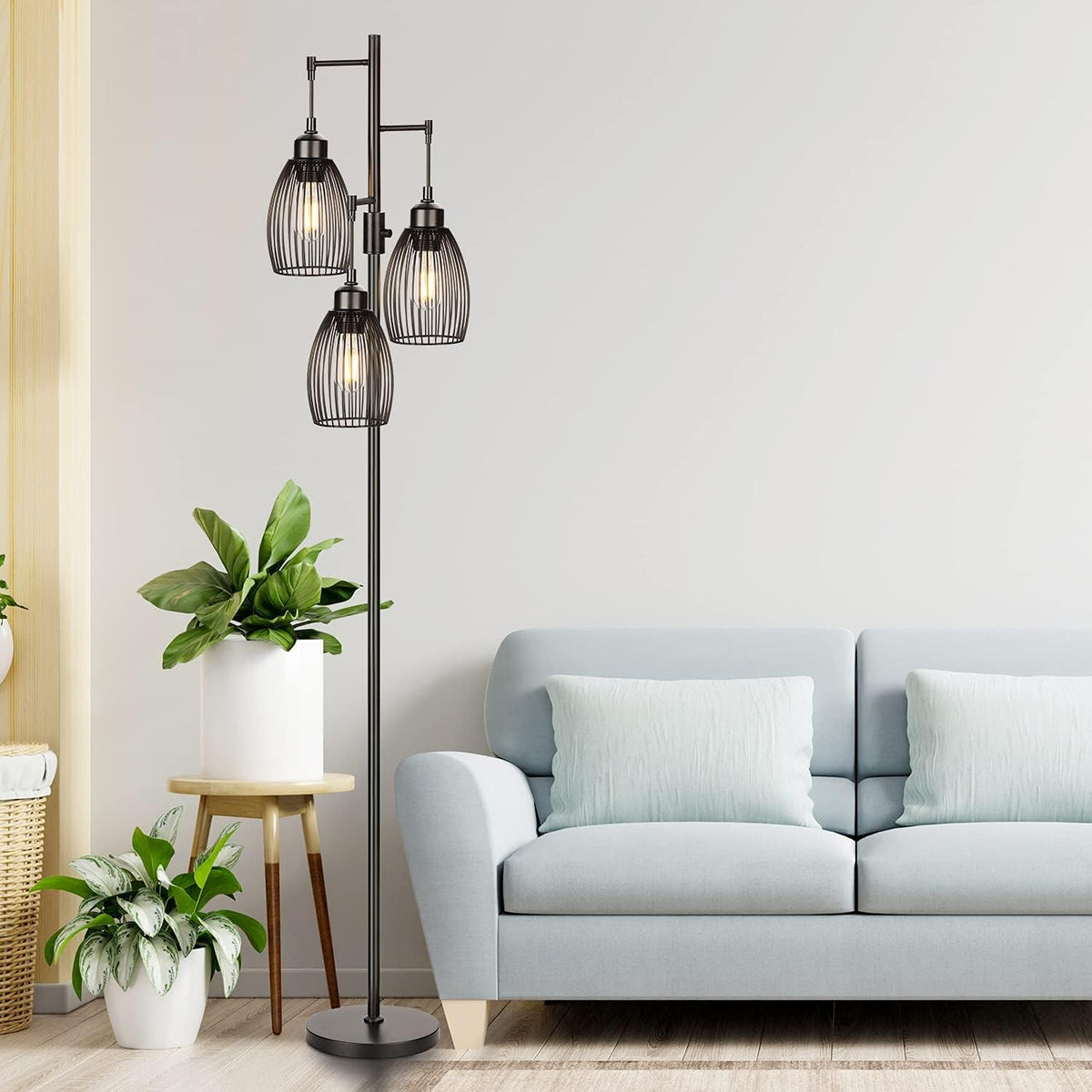 68’’ Dimmable Floor Lamp, 3 x 800LM LED Edison Bulbs Included, Industrial Floor Lamps for Living Room, Rustic Tall Lamps Standing Lamp…