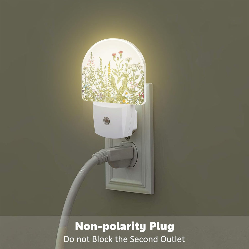 Herbs and Wild Flowers Night Light for Kids, Watercolor Green Botanical Floral Leaves Night Light Plug in with Dusk to Dawn Sensor,0.5w…