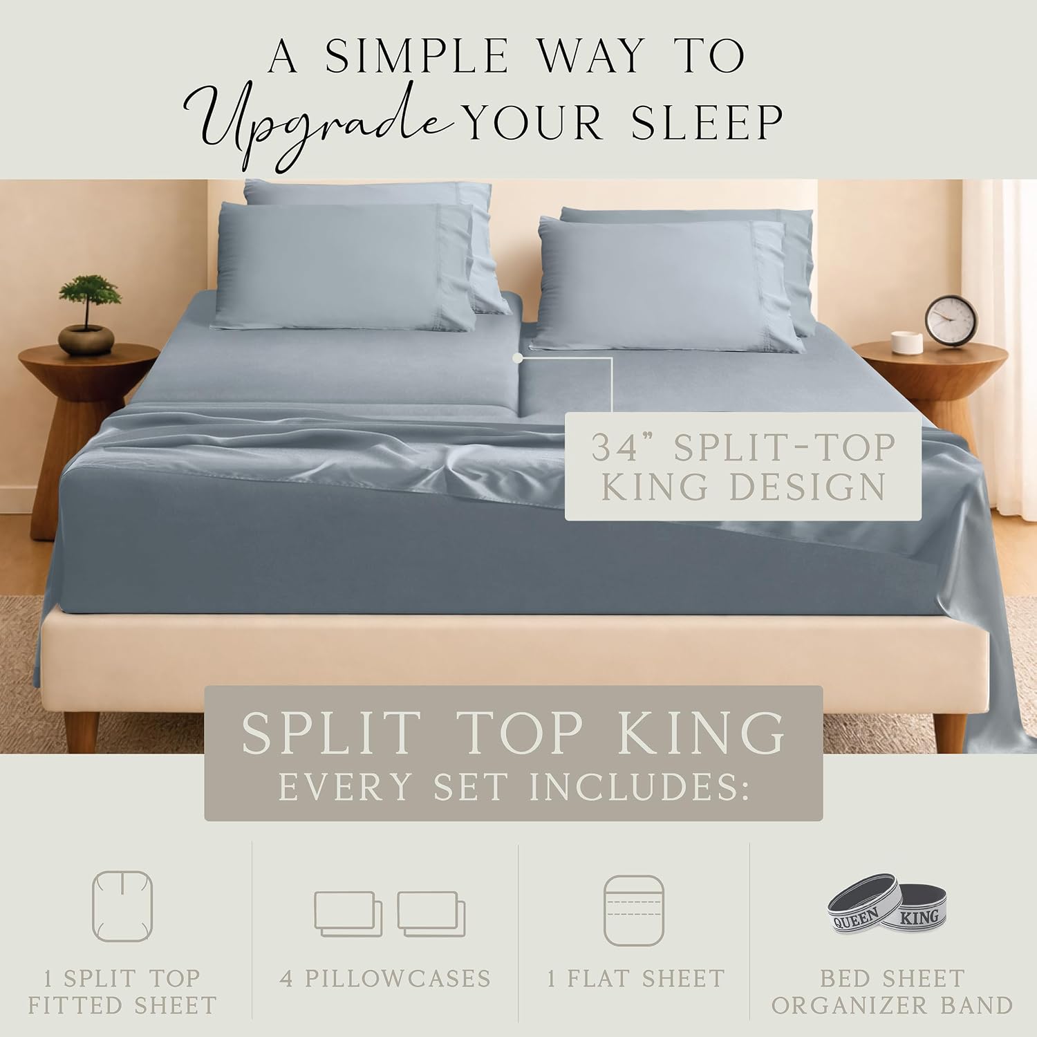 KARISSA MAE 6 Piece Pure Viscose from Bamboo 34" Split Top King Size Sheet Set | 100% FSC Certified | Luxuriously Soft | Cooling | 18"…