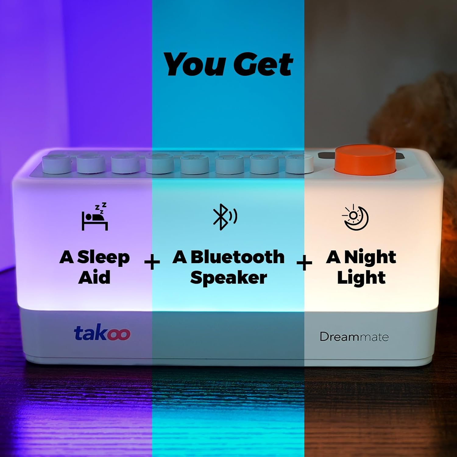 takoo 3-in-1 Sleep Sound Machine/Portable Bluetooth Speaker/12 Colors Night Light, Mixable 8 Nature Sounds & White Noise Machine, Sleep Tim…