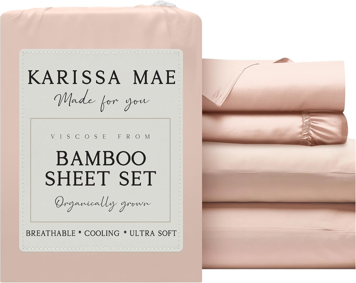 KARISSA MAE Pure Viscose from Bamboo California King Size Sheet Set | 100% FSC Certified | Luxuriously Soft | Cooling | 18" Deep Pocket…