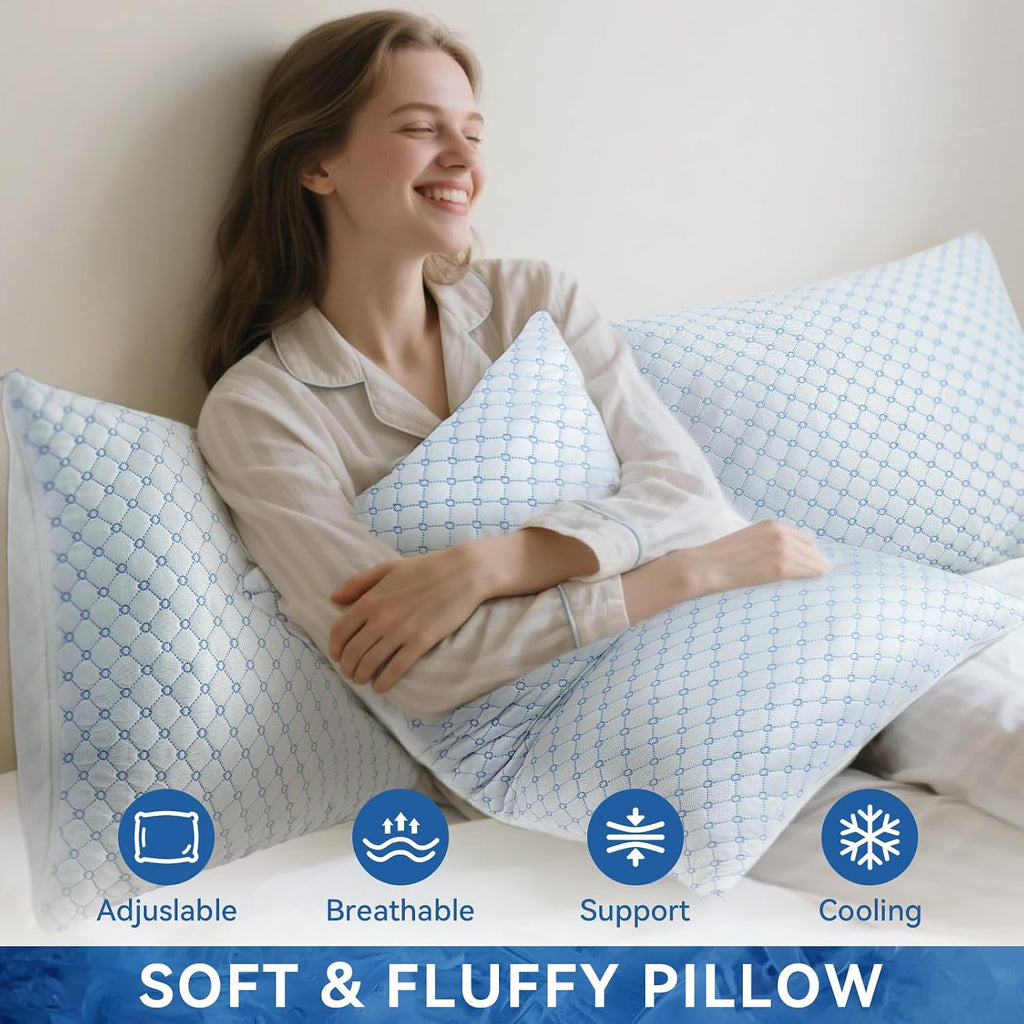 Yagamo Cooling Bed Pillows for Sleeping King Size Set of 2, Shredded Memory Foam Pillows for Bed 2Pack, Adjustable Cool Pillow for S…