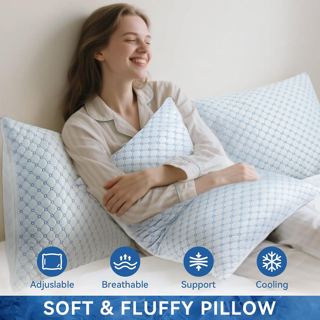Yagamo Cooling Bed Pillows for Sleeping Quee Size Set of 2, Shredded Memory Foam Pillows for Bed 2Pack, Adjustable Cool Pillow for S…