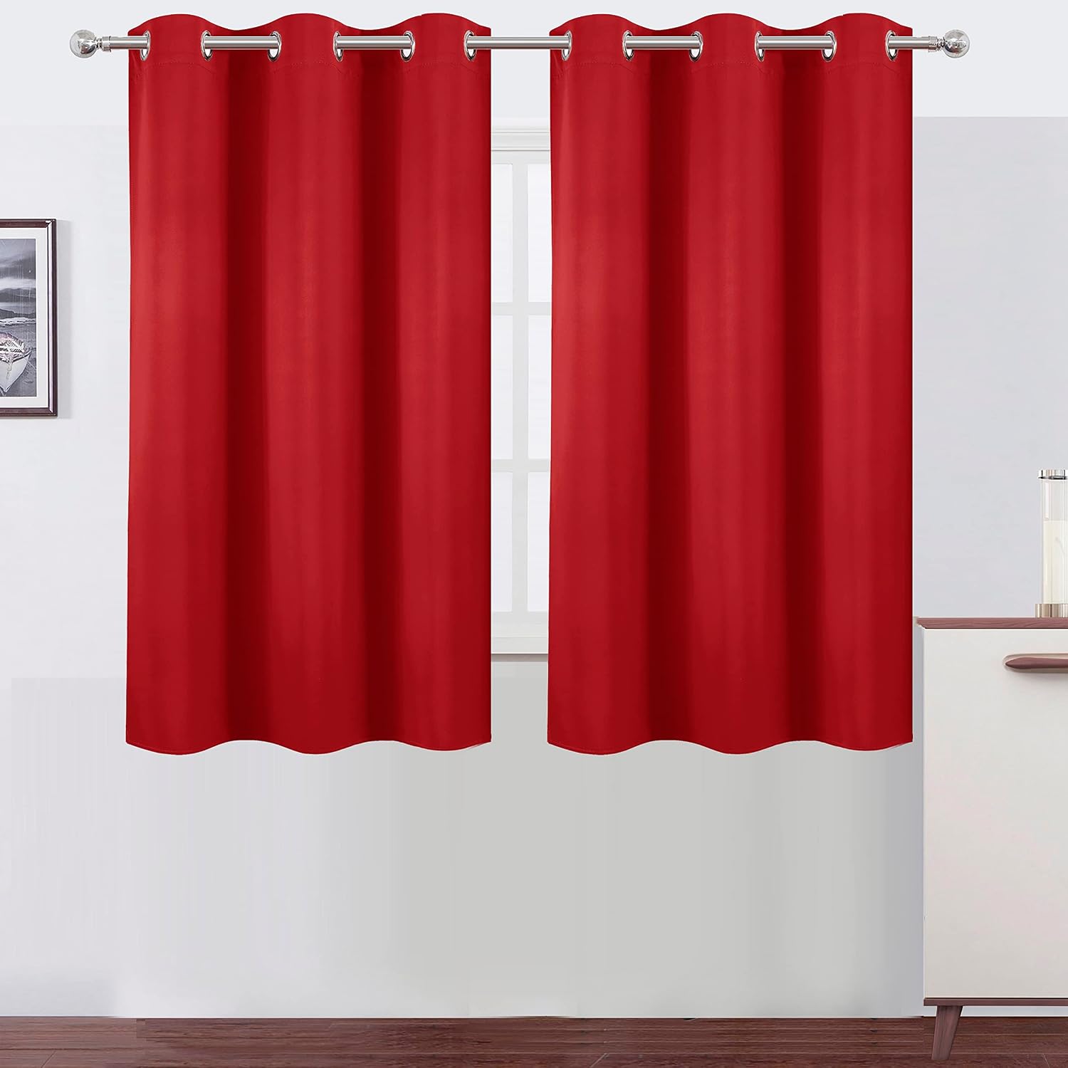 Lemomo Blackout Curtains 38 x 54 inch/Bright Red Curtains Set of 2 Panels/Thermal Insulated Room Darkening Bedroom Curtains 54 inch Red