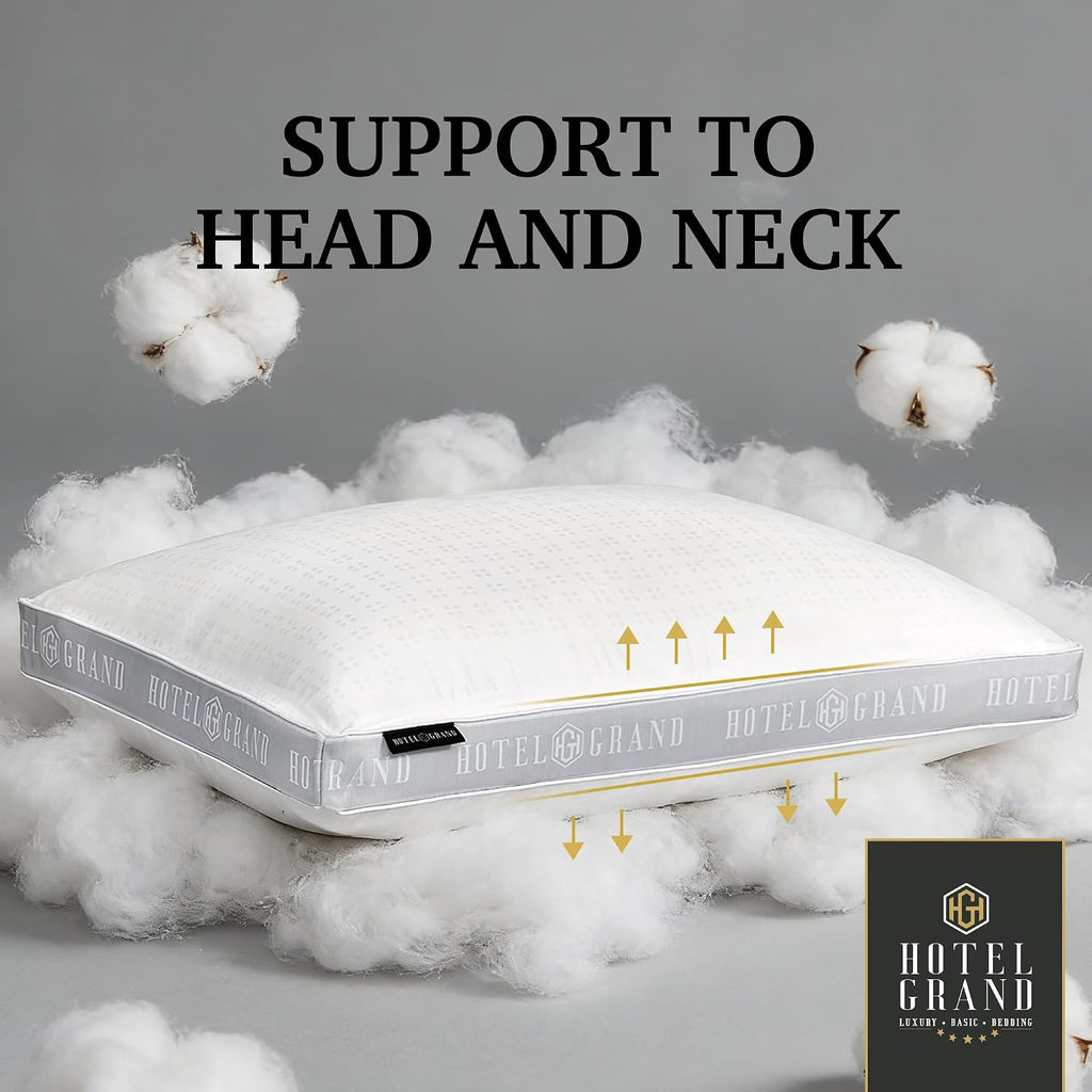 HotelGrand Hotel Grand Bed Pillows Queen Size Set of 2, 500 Thread Count Cotton Cover, Down Alternative Hotel Pillow for Side, Back, or Sto…