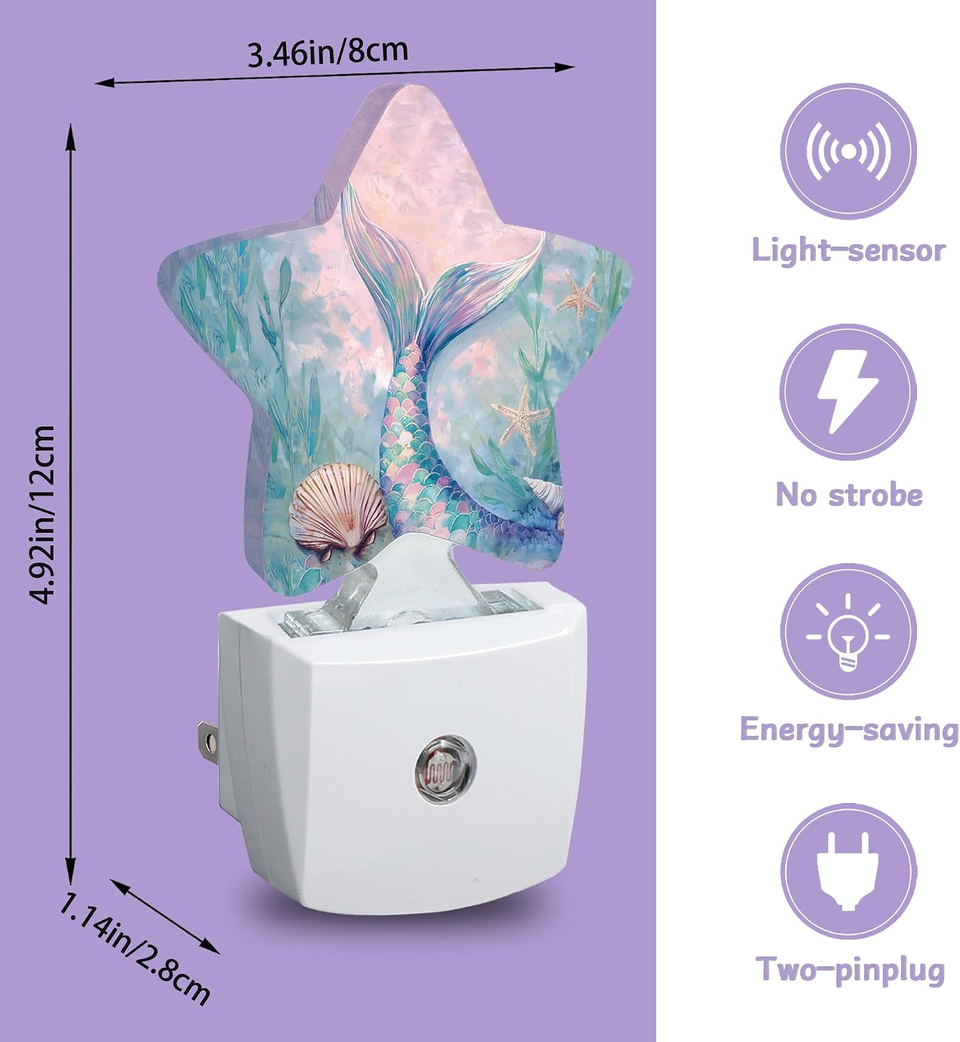 Cute Mermaid Tail Night Lights Plug Into Wall, Seashell Dusk to Dawn Light Sensor Night Light for Kids, Energy Efficient Sleep Friendly…